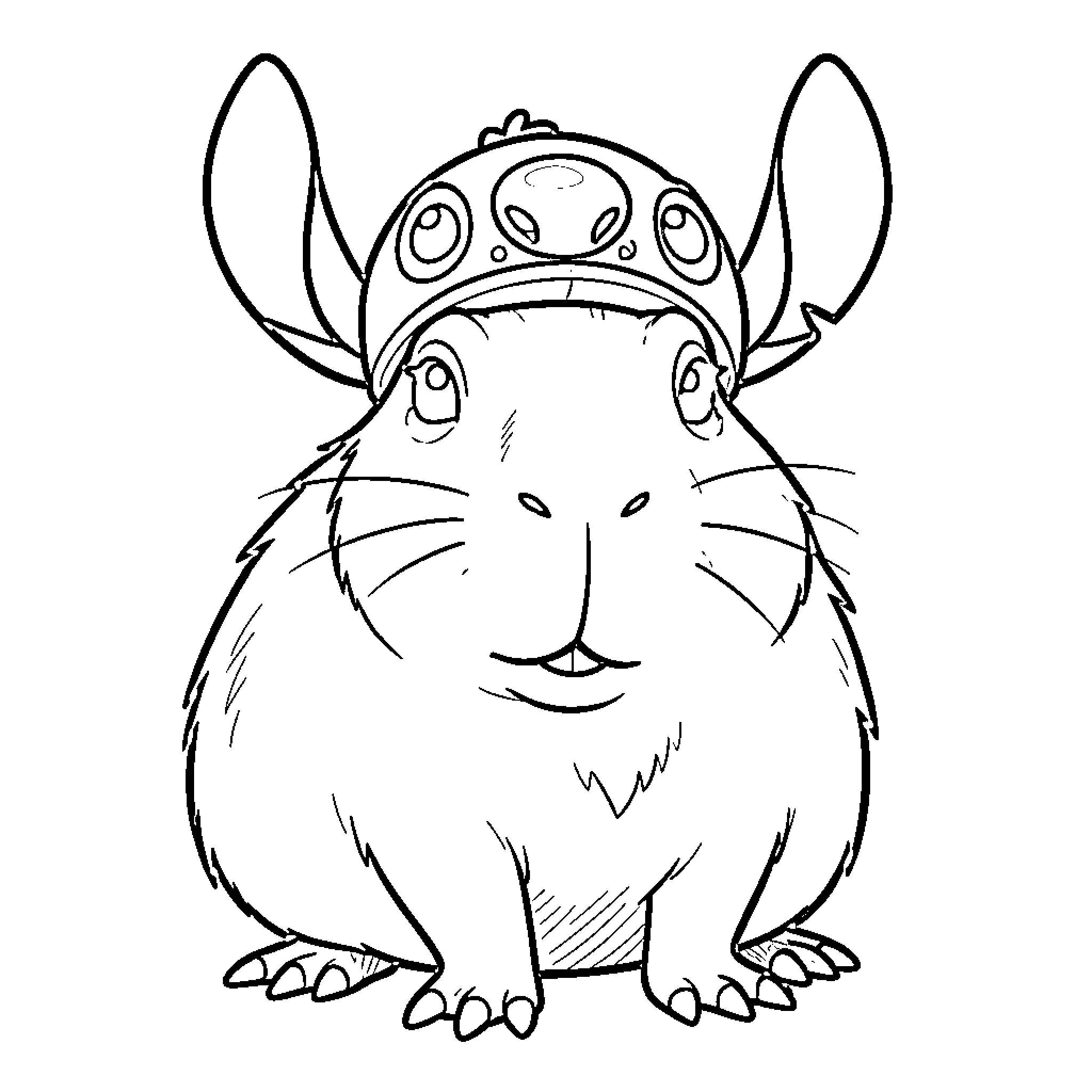 Capybara wearing a cute costume Coloring Page (free black-and-white line drawing printable PDF for all, from beginners to advanced learners, including children, teens, adults, and seniors)