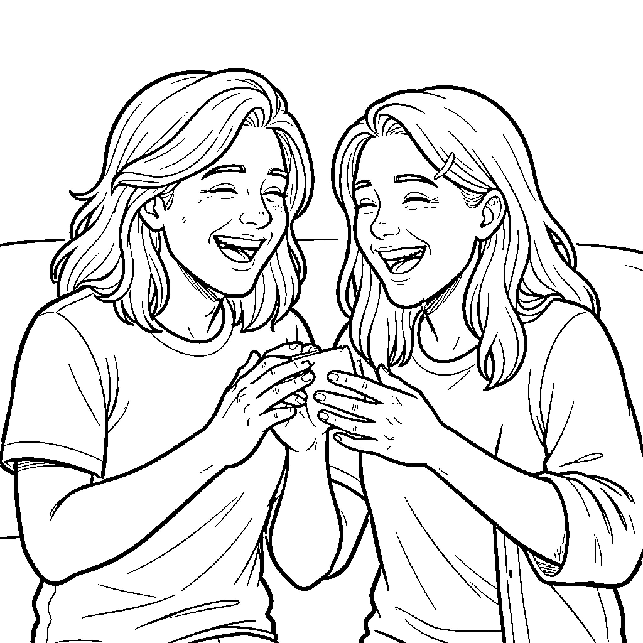 Friendship between joyful companions Coloring Page (free black-and-white line drawing printable PDF for all, from beginners to advanced learners, including children, teens, adults, and seniors)