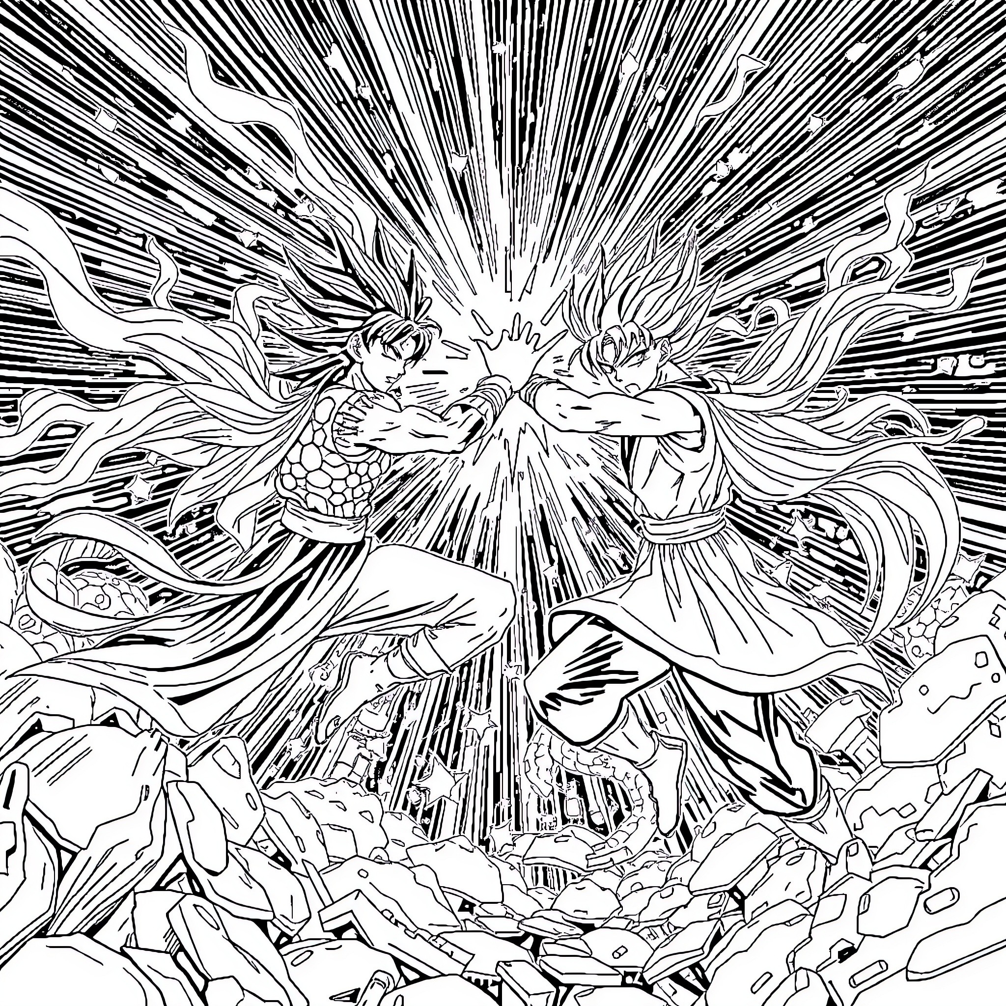 Bakugo's Explosive Clash with Adversary Coloring Page (free black-and-white line drawing printable PDF for all, from beginners to advanced learners, including children, teens, adults, and seniors)