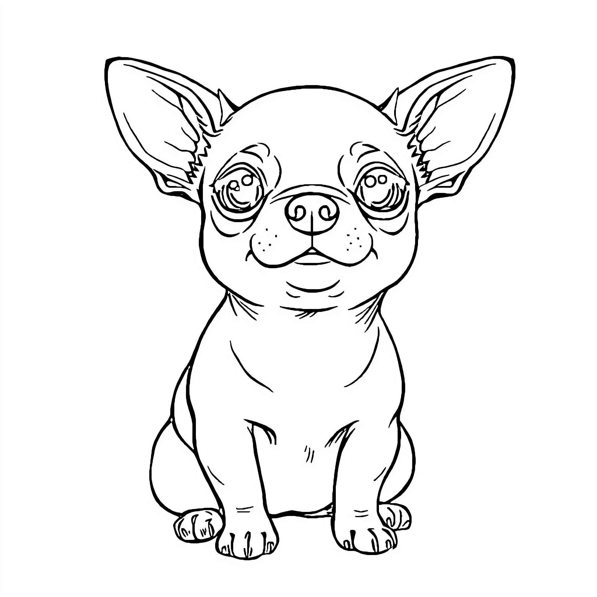 Bebe Chihuahua puppy with big eyes Coloring Page (free black-and-white line drawing printable PDF for all, from beginners to advanced learners, including children, teens, adults, and seniors)