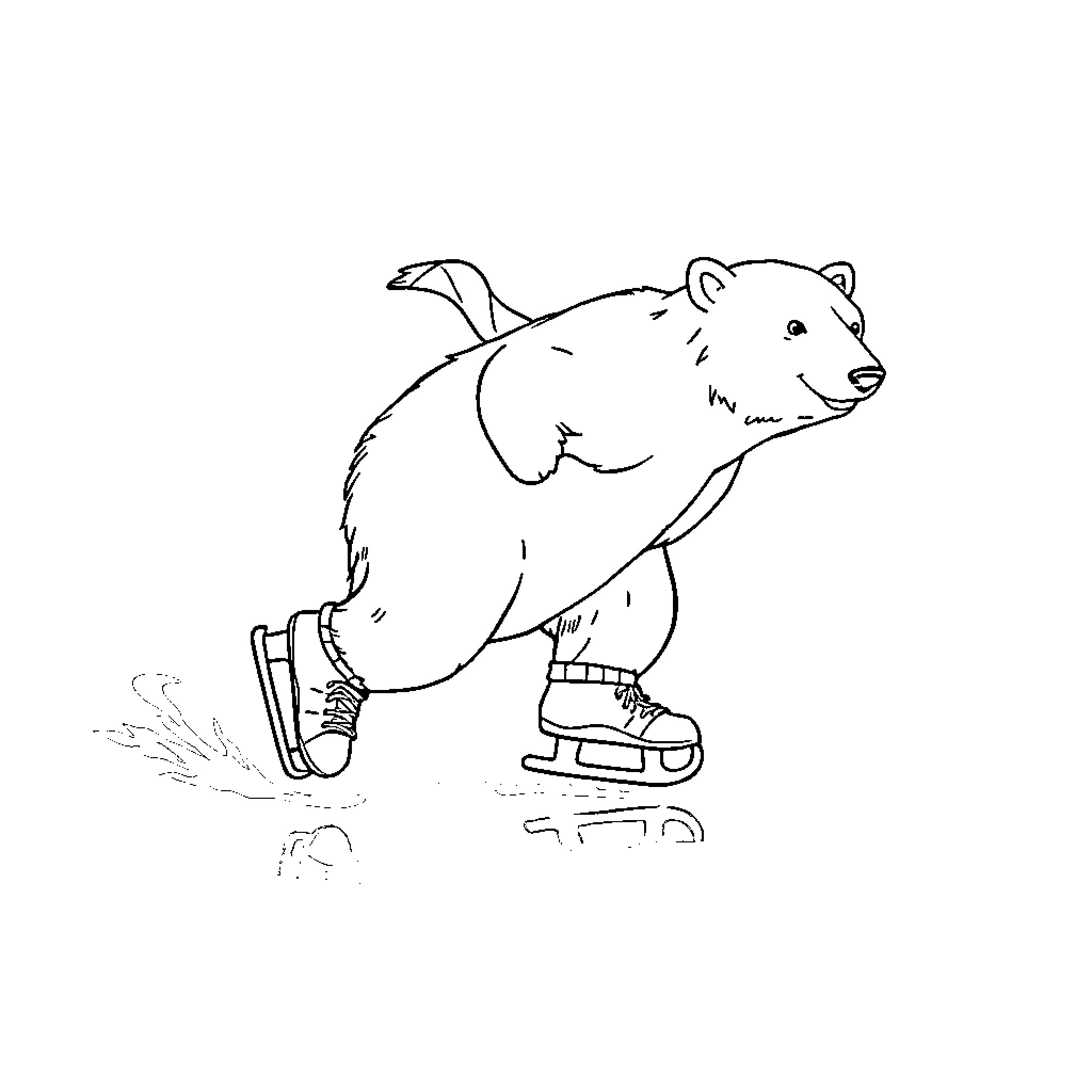 Polar Bear ice skating on frozen lake Coloring Page (free black-and-white line drawing printable PDF for all, from beginners to advanced learners, including children, teens, adults, and seniors)