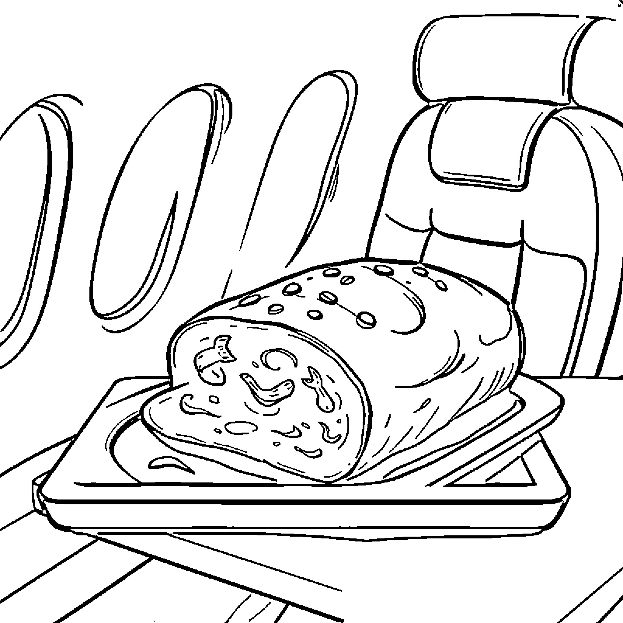 Meat Loaf Baked and Ready to Serve Coloring Page (free black-and-white line drawing printable PDF for all, from beginners to advanced learners, including children, teens, adults, and seniors)