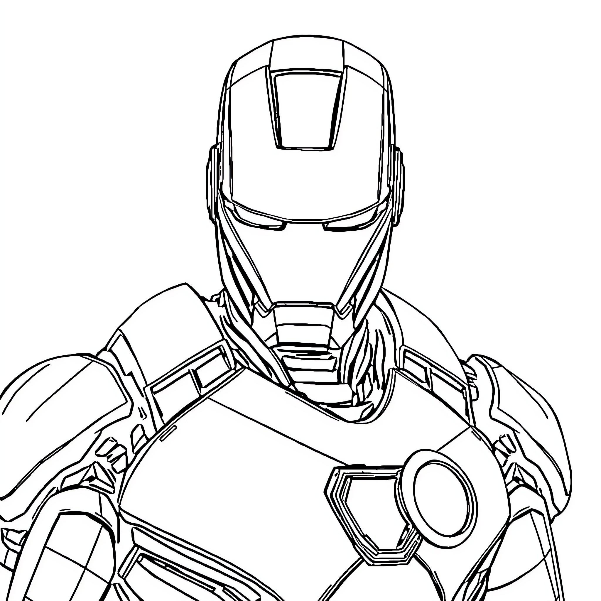 Iron Man in a Powerful Stance Coloring Page (free black-and-white line drawing printable PDF for all, from beginners to advanced learners, including children, teens, adults, and seniors)