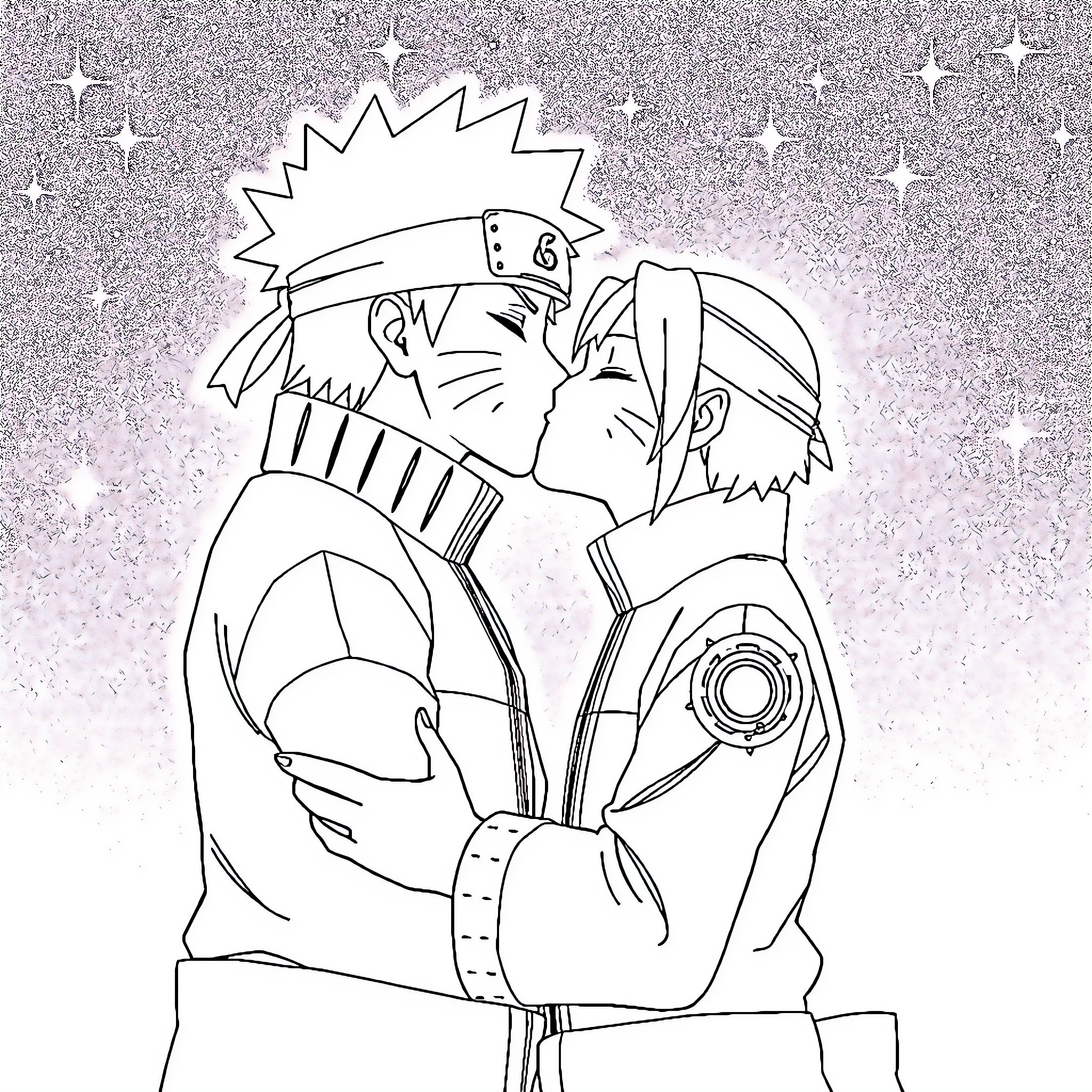 Naruto characters in dramatic anime pose Coloring Page (free black-and-white line drawing printable PDF for all, from beginners to advanced learners, including children, teens, adults, and seniors)