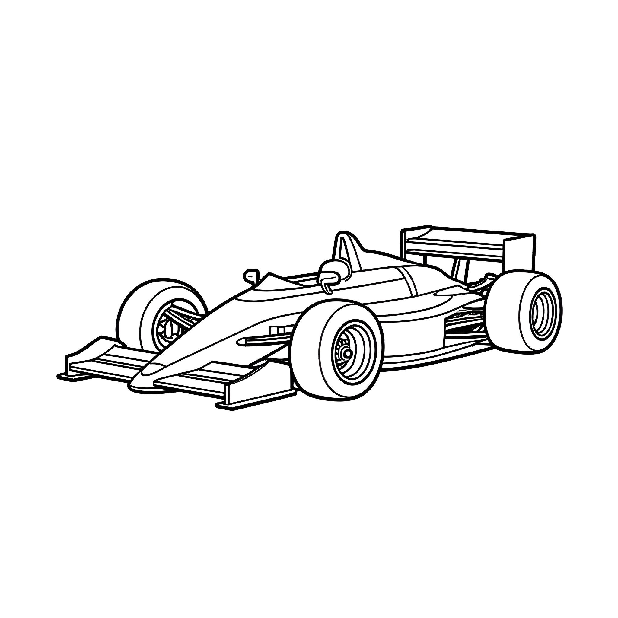 F1 Car racing on the track Coloring Page (free black-and-white line drawing printable PDF for all, from beginners to advanced learners, including children, teens, adults, and seniors)