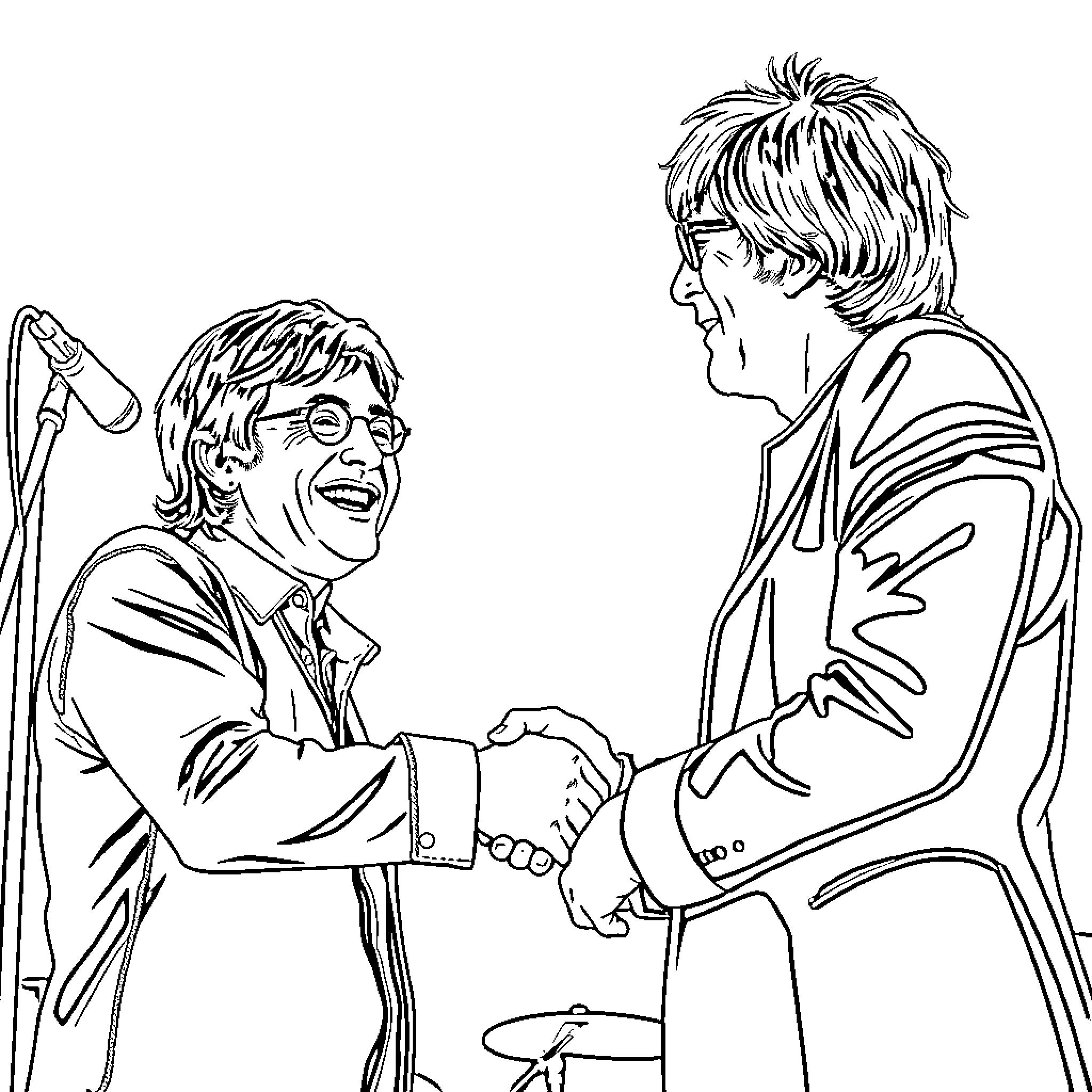Liam Gallagher Performs on Stage with Bandmate Coloring Page (free black-and-white line drawing printable PDF for all, from beginners to advanced learners, including children, teens, adults, and seniors)