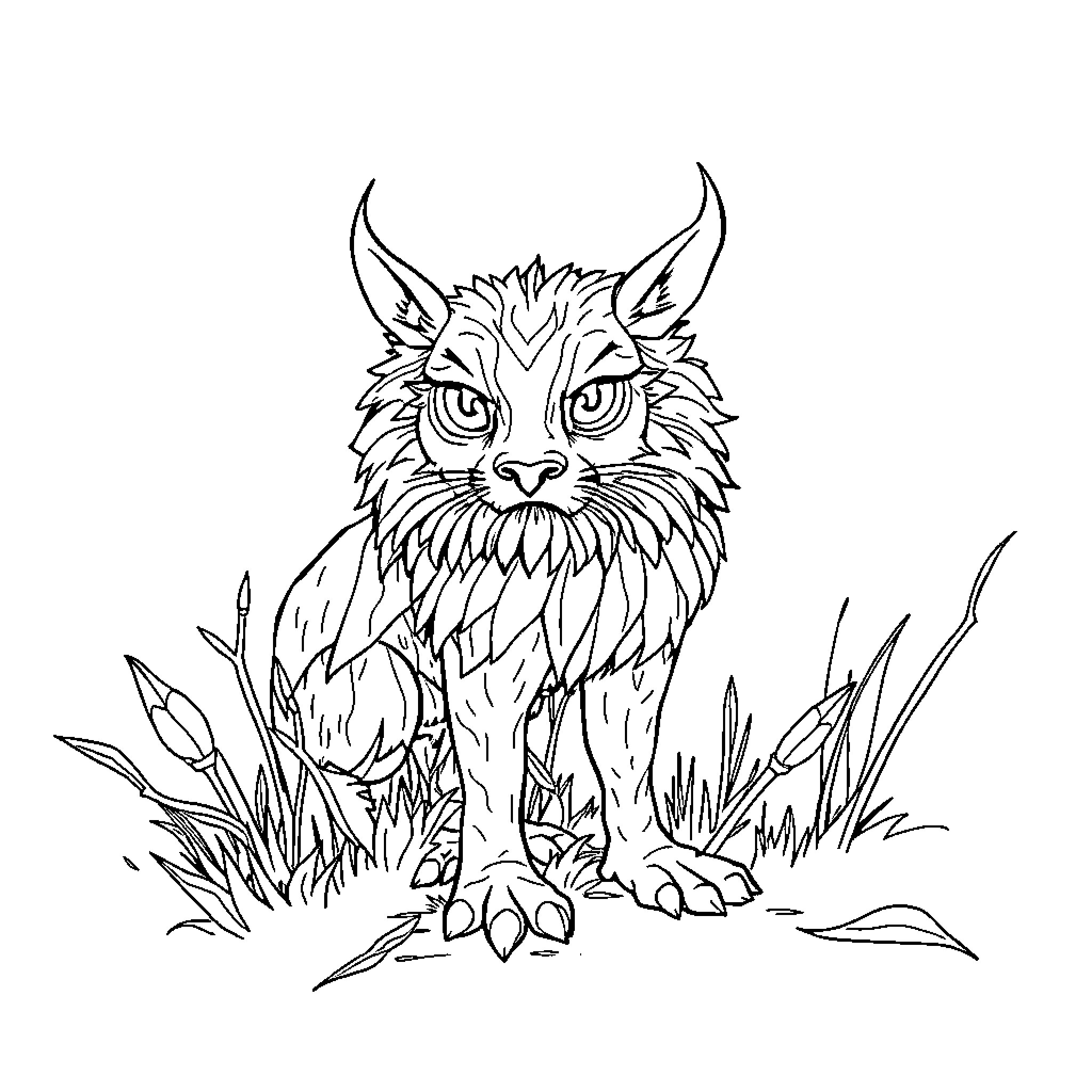 IT Ferocious Feline In Foliage Coloring Page (free black-and-white line drawing printable PDF for all, from beginners to advanced learners, including children, teens, adults, and seniors)