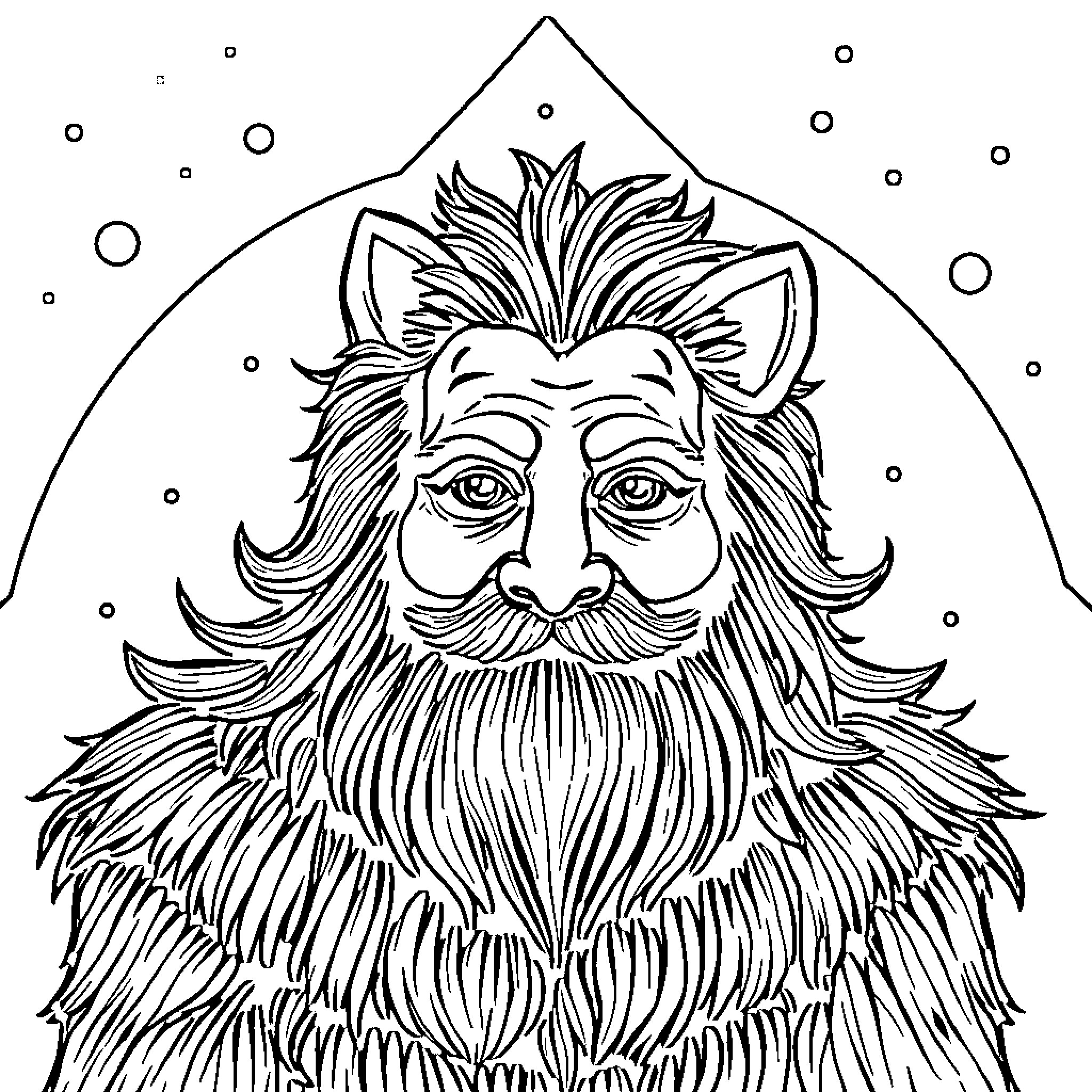 Monkey with a Lush, Bearded Face Coloring Page (free black-and-white line drawing printable PDF for all, from beginners to advanced learners, including children, teens, adults, and seniors)