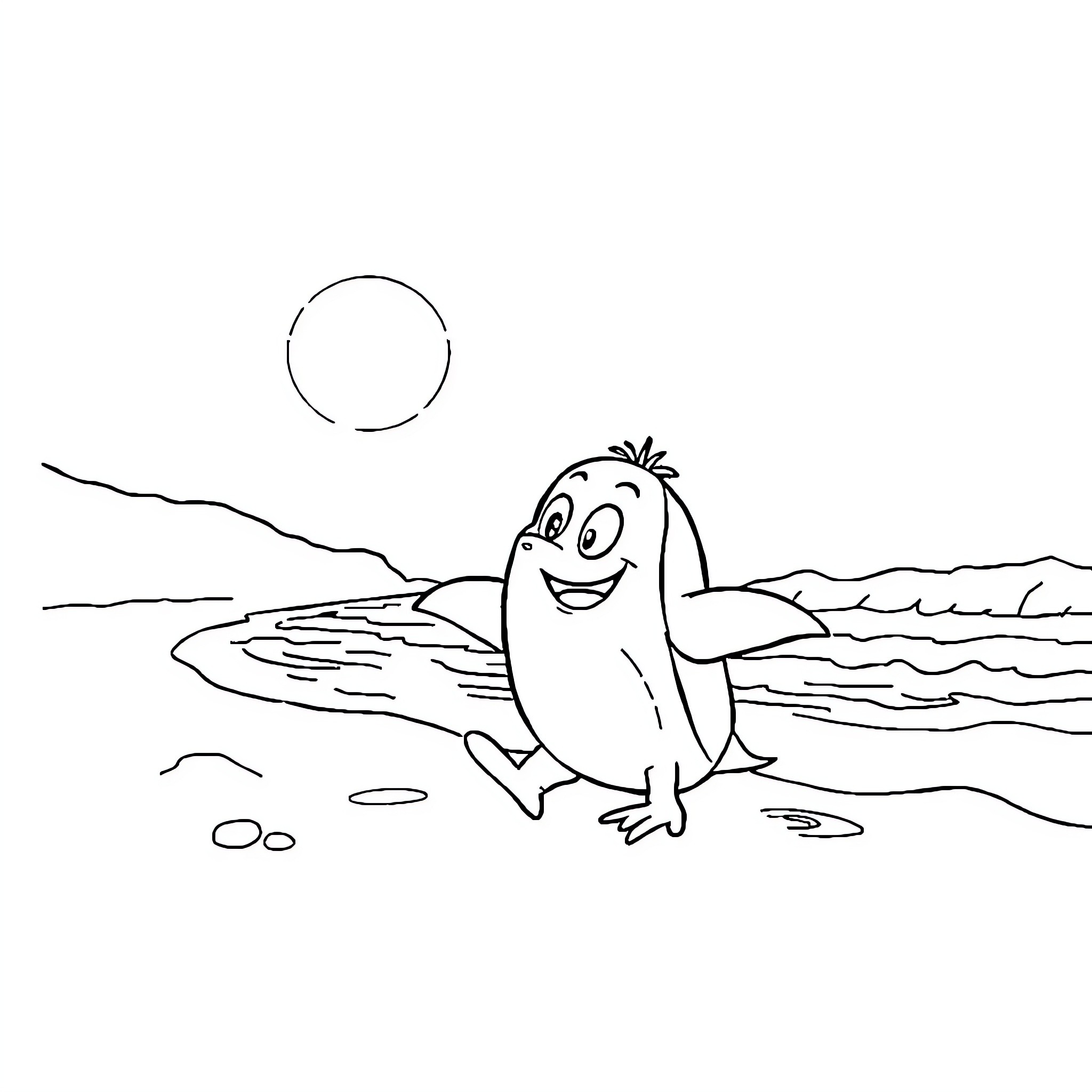 Spongebob enjoying a sunny day by the beach Coloring Page (free black-and-white line drawing printable PDF for all, from beginners to advanced learners, including children, teens, adults, and seniors)