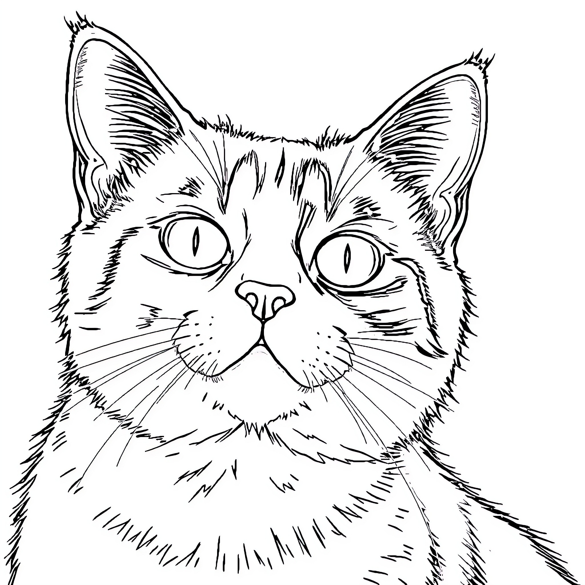 Chat with curious feline Coloring Page (free black-and-white line drawing printable PDF for all, from beginners to advanced learners, including children, teens, adults, and seniors)