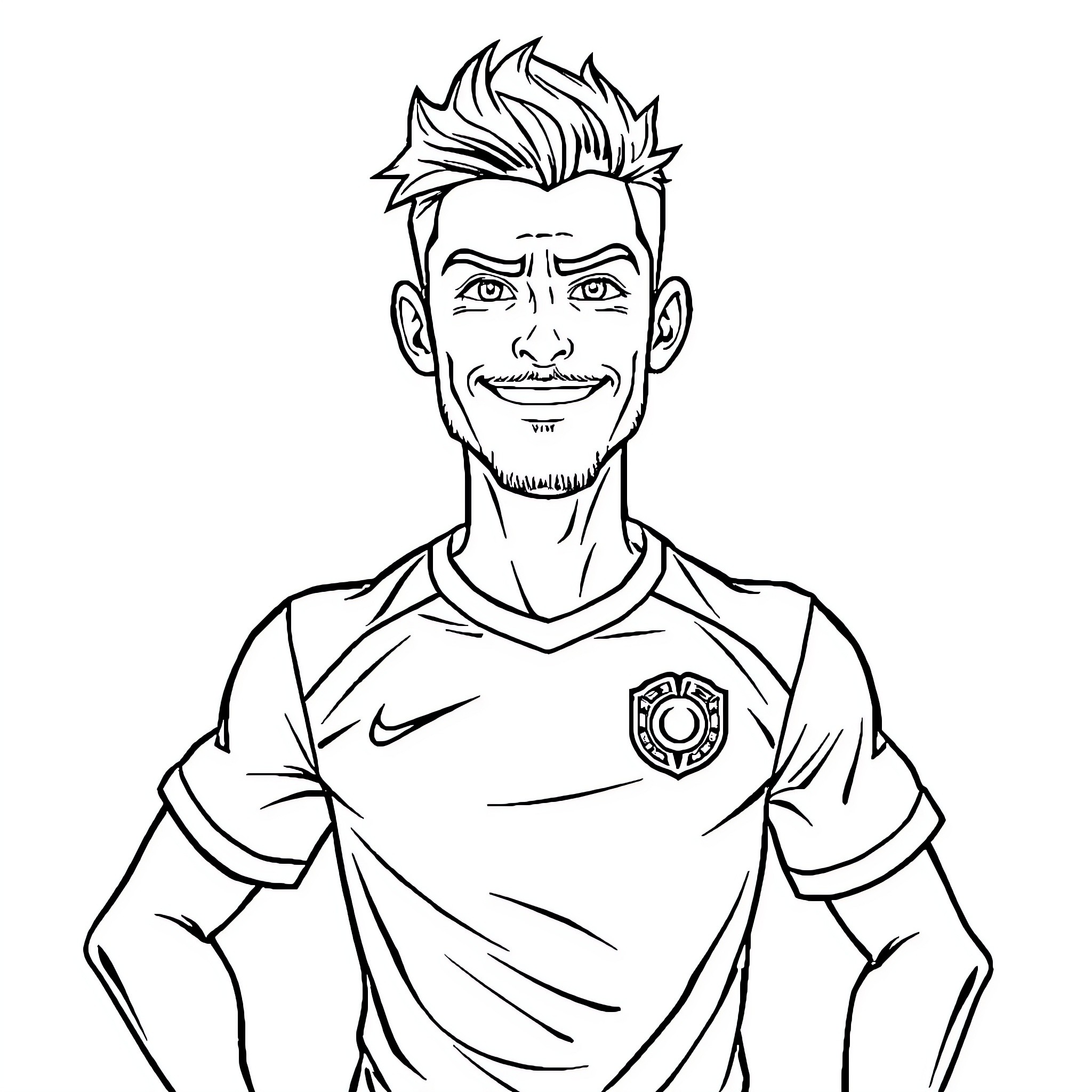 Anime Football Player in Sports Uniform Coloring Page (free black-and-white line drawing printable PDF for all, from beginners to advanced learners, including children, teens, adults, and seniors)