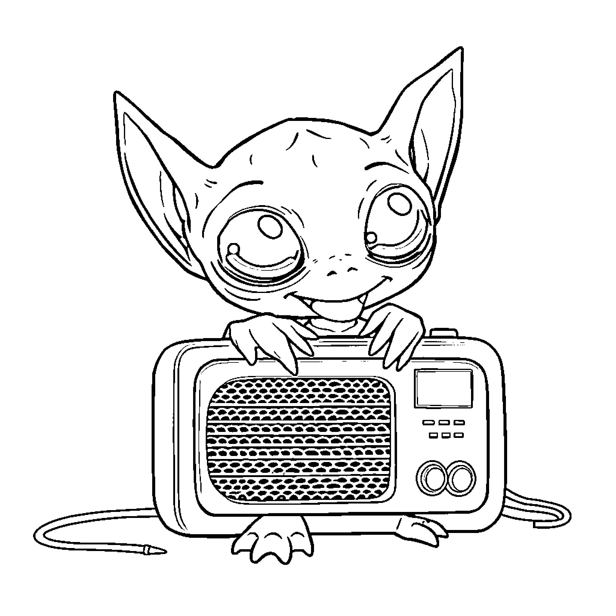 Alien radio host entertains with enthusiasm Coloring Page (free black-and-white line drawing printable PDF for all, from beginners to advanced learners, including children, teens, adults, and seniors)