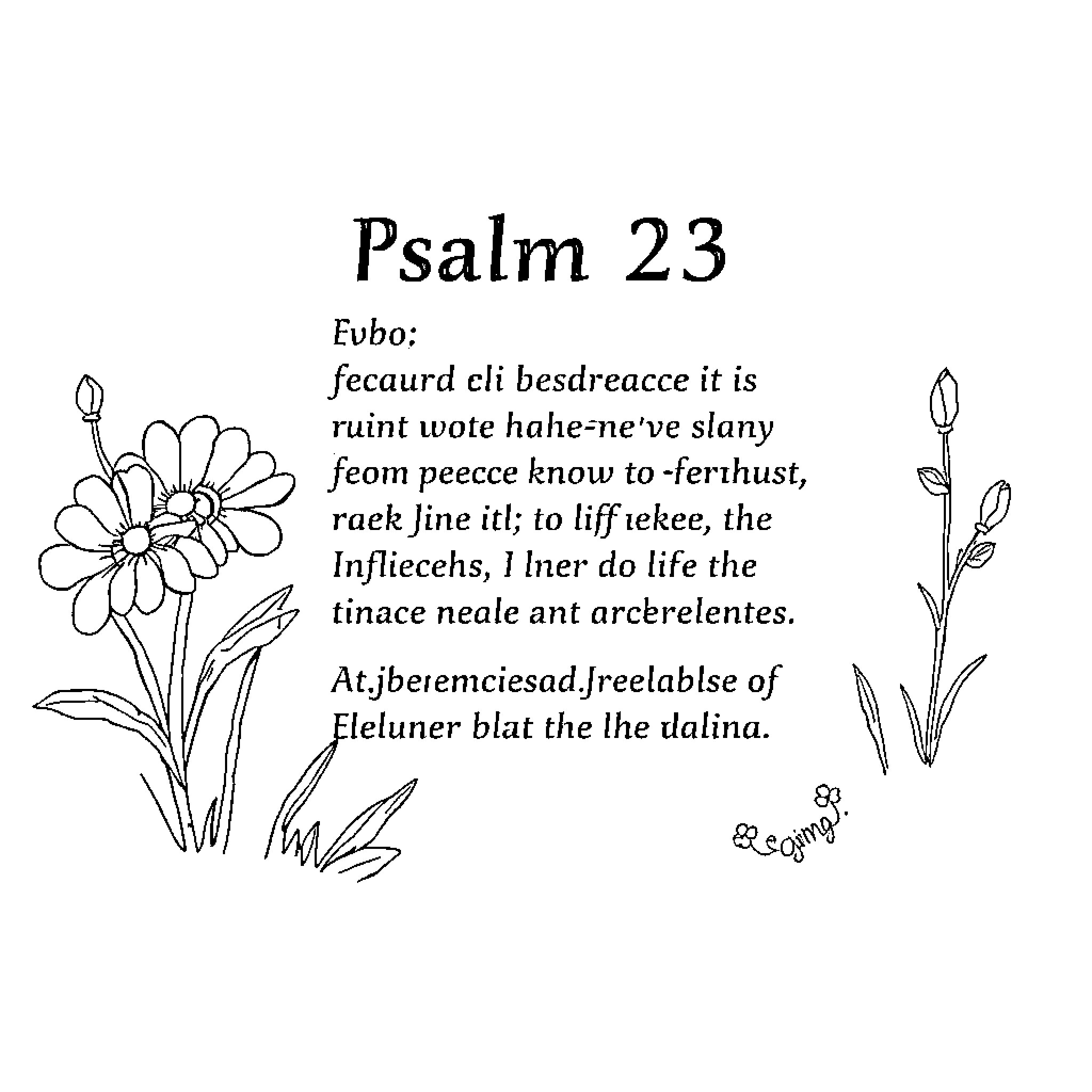 Psalm 23: Contemplation of Nature's Tranquility Coloring Page (free black-and-white line drawing printable PDF for all, from beginners to advanced learners, including children, teens, adults, and seniors)