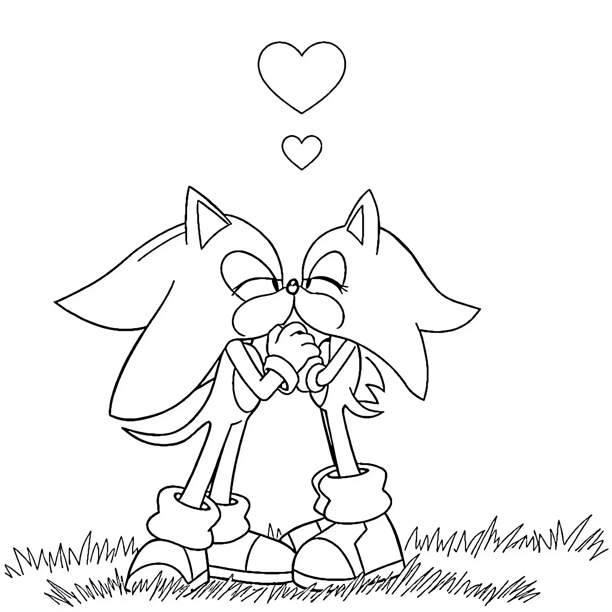 Shadow of playful cartoon characters in the field Coloring Page (free black-and-white line drawing printable PDF for all, from beginners to advanced learners, including children, teens, adults, and seniors)