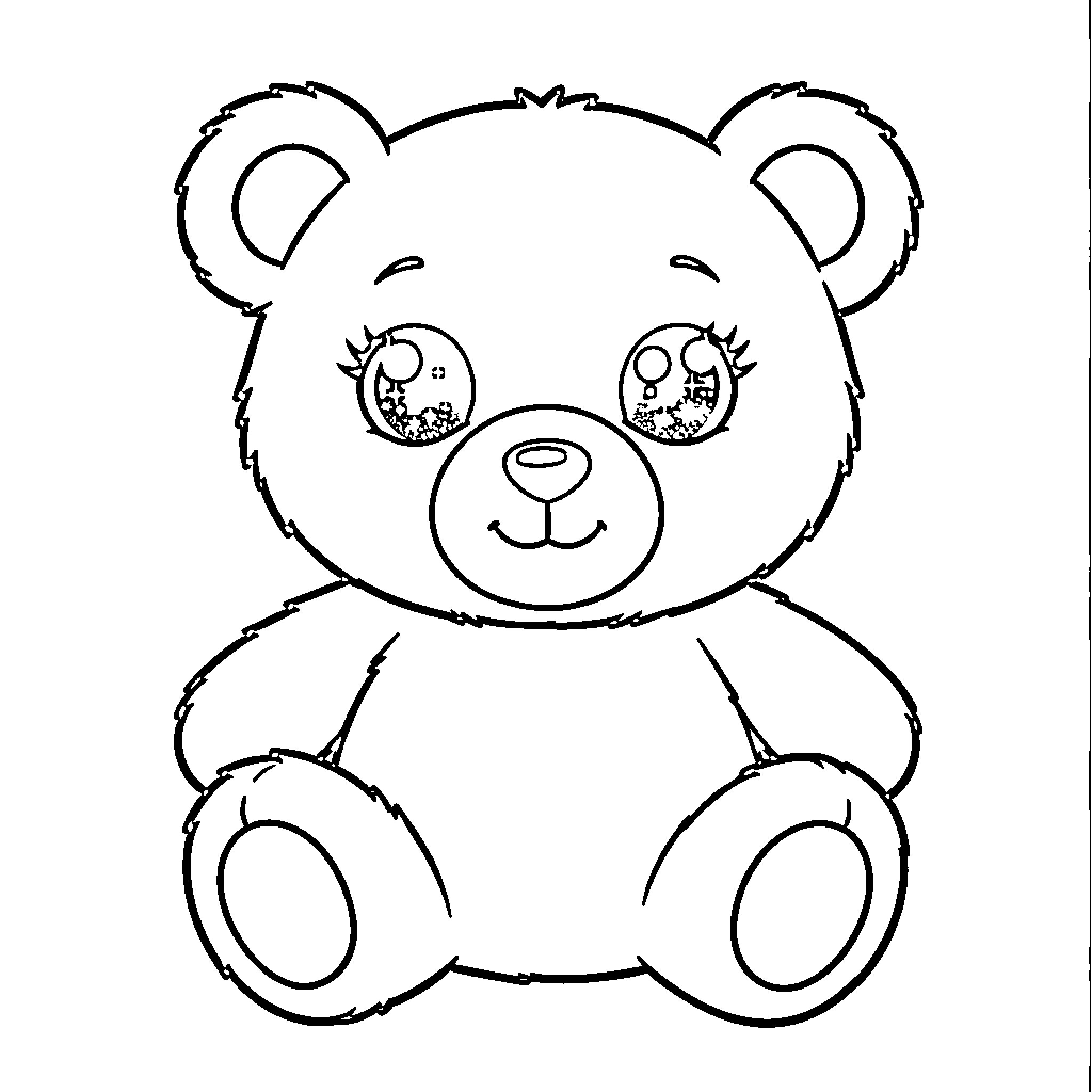 Teddy Bear with Cute Facial Expression Coloring Page (free black-and-white line drawing printable PDF for all, from beginners to advanced learners, including children, teens, adults, and seniors)