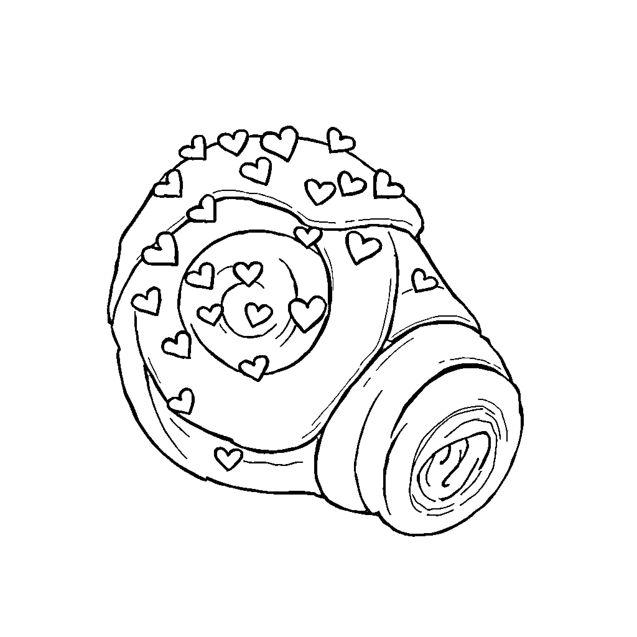 Cinnamon Roll with Heart-Shaped Design Coloring Page (free black-and-white line drawing printable PDF for all, from beginners to advanced learners, including children, teens, adults, and seniors)