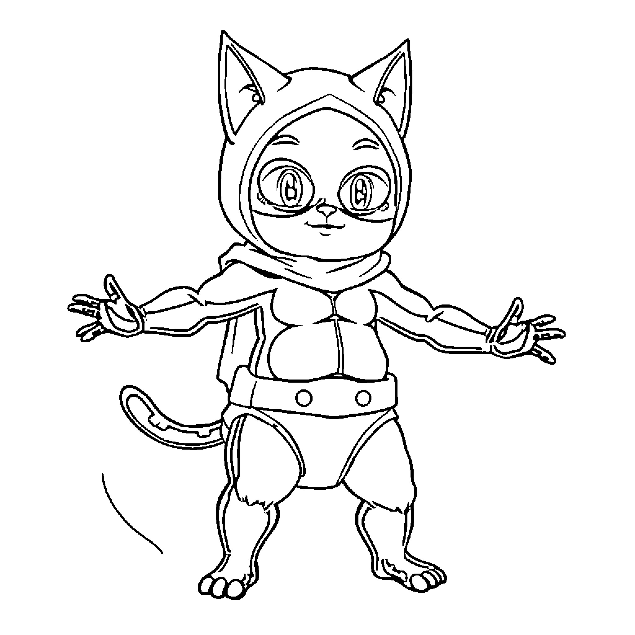 Catwoman in a playful and expressive pose Coloring Page (free black-and-white line drawing printable PDF for all, from beginners to advanced learners, including children, teens, adults, and seniors)