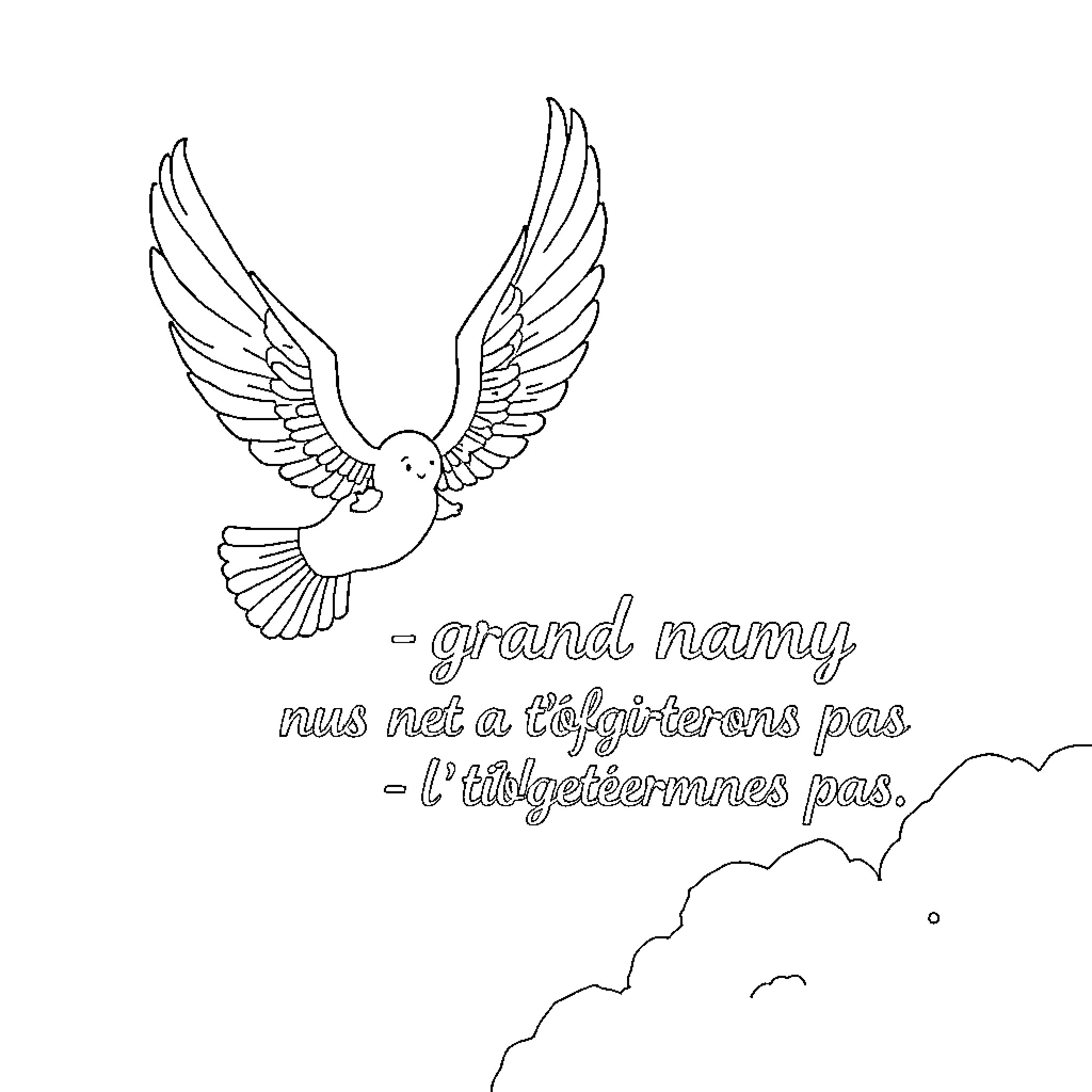 Angel Dove Spreading Its Wings Gracefully Coloring Page (free black-and-white line drawing printable PDF for all, from beginners to advanced learners, including children, teens, adults, and seniors)
