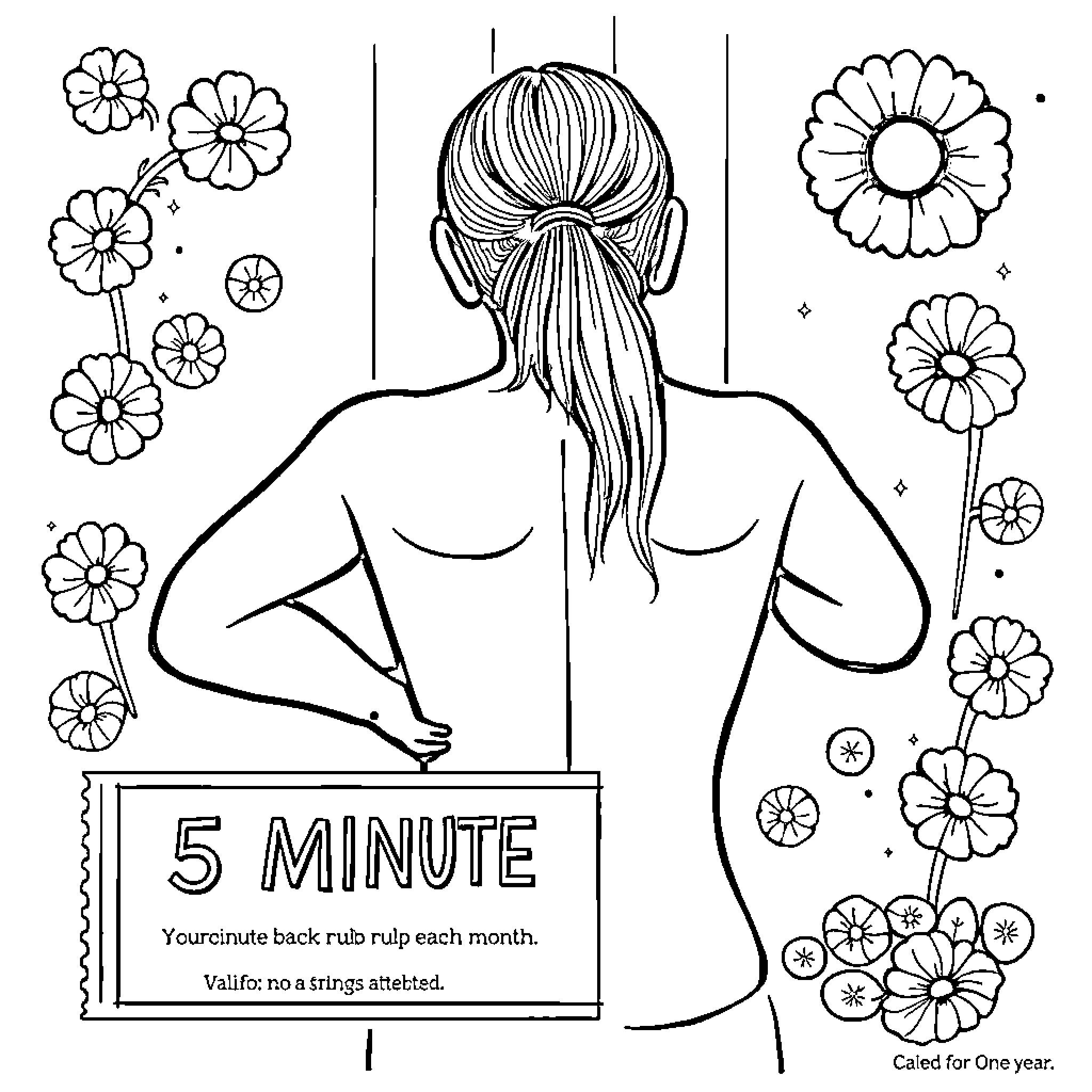 Coupon for Self-Care Reminder with Floral Accents Coloring Page (free black-and-white line drawing printable PDF for all, from beginners to advanced learners, including children, teens, adults, and seniors)