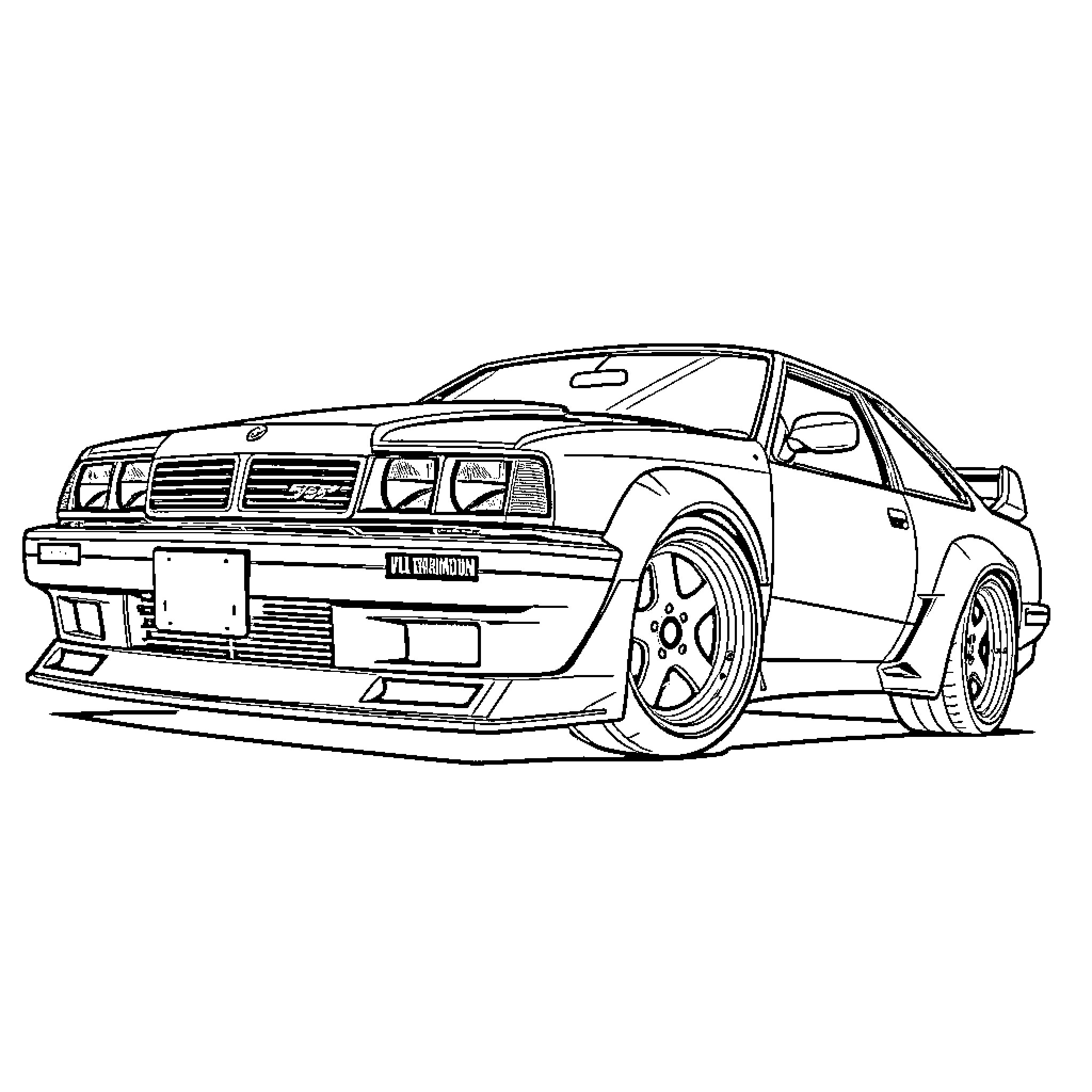 VL Turbo car with sporty modifications Coloring Page (free black-and-white line drawing printable PDF for all, from beginners to advanced learners, including children, teens, adults, and seniors)