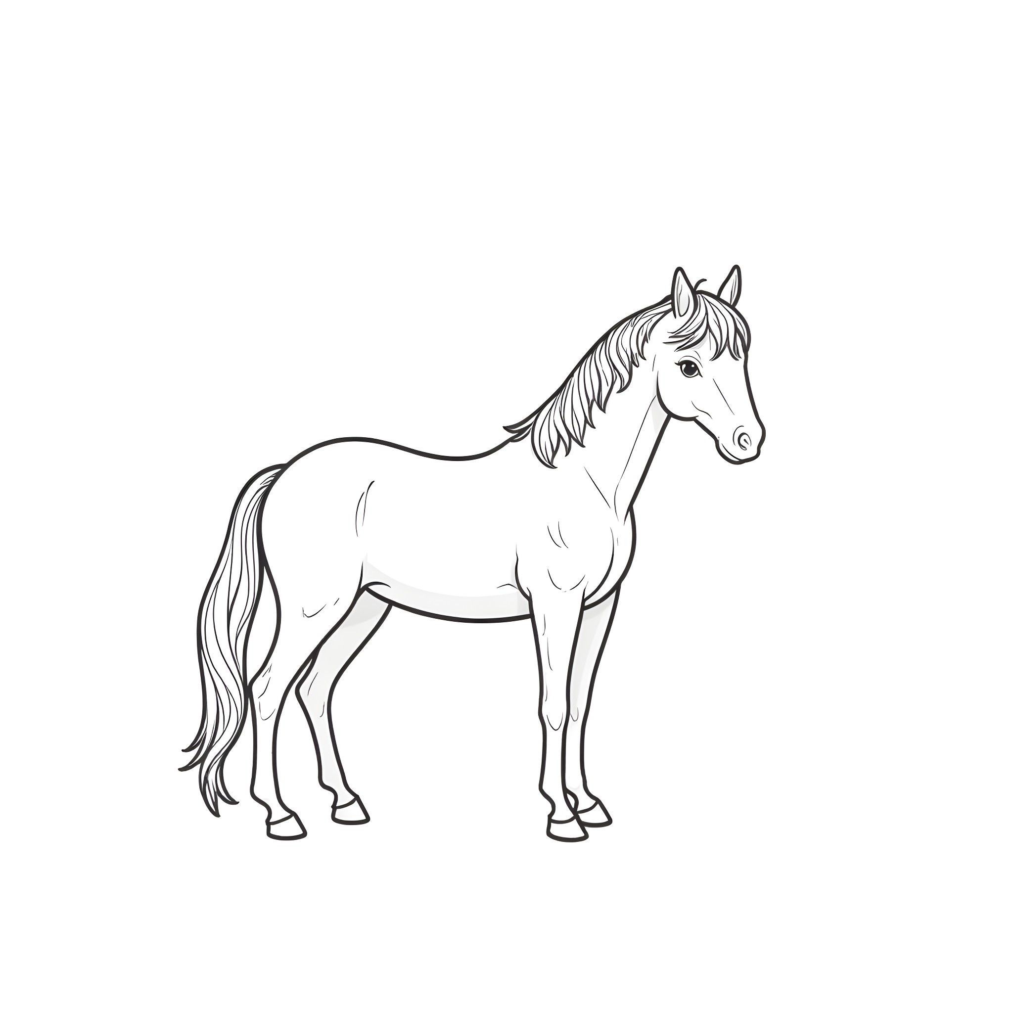 Horsegirl posing gracefully in a simple sketch Coloring Page (free black-and-white line drawing printable PDF for all, from beginners to advanced learners, including children, teens, adults, and seniors)