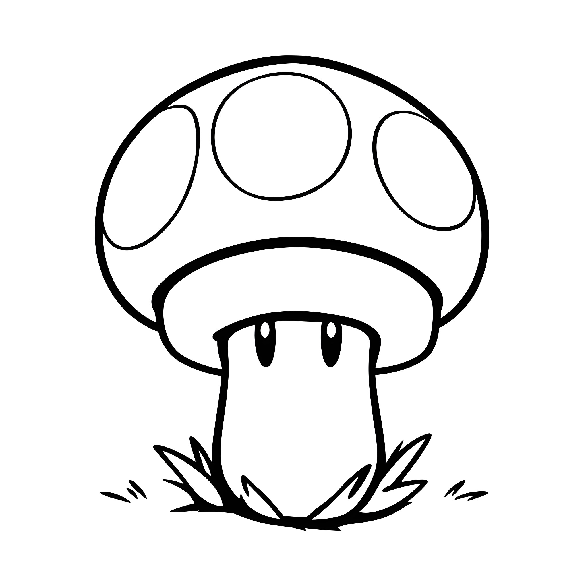 Mushroom with cheerful expression Coloring Page (free black-and-white line drawing printable PDF for all, from beginners to advanced learners, including children, teens, adults, and seniors)