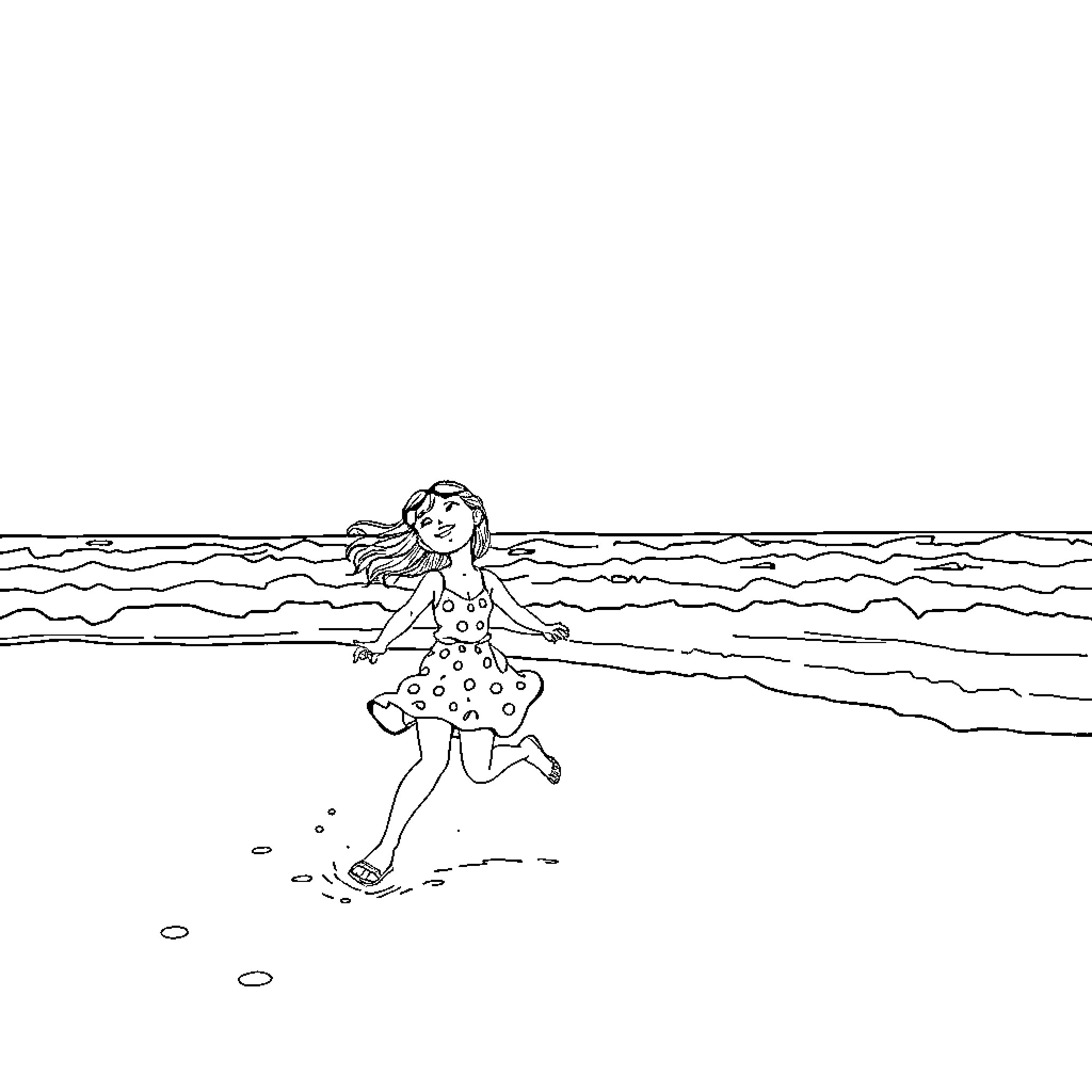 Olive and Tom playing at the beach Coloring Page (free black-and-white line drawing printable PDF for all, from beginners to advanced learners, including children, teens, adults, and seniors)