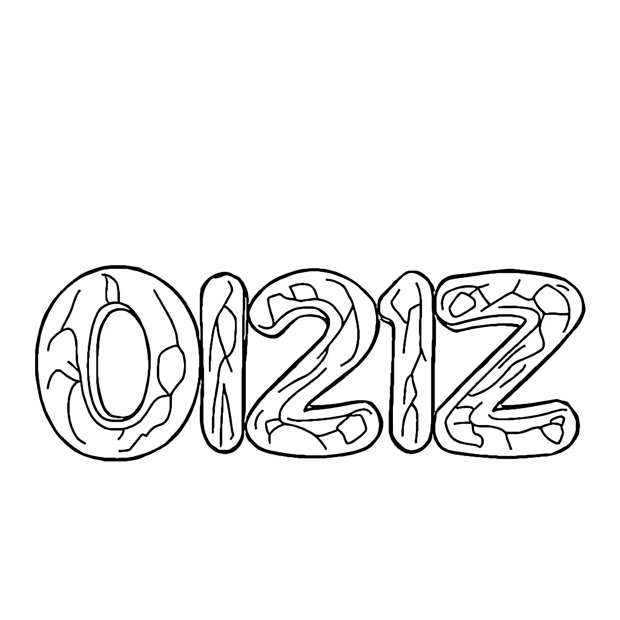 Number Outlined Abstract Lettering Design Coloring Page (free black-and-white line drawing printable PDF for all, from beginners to advanced learners, including children, teens, adults, and seniors)