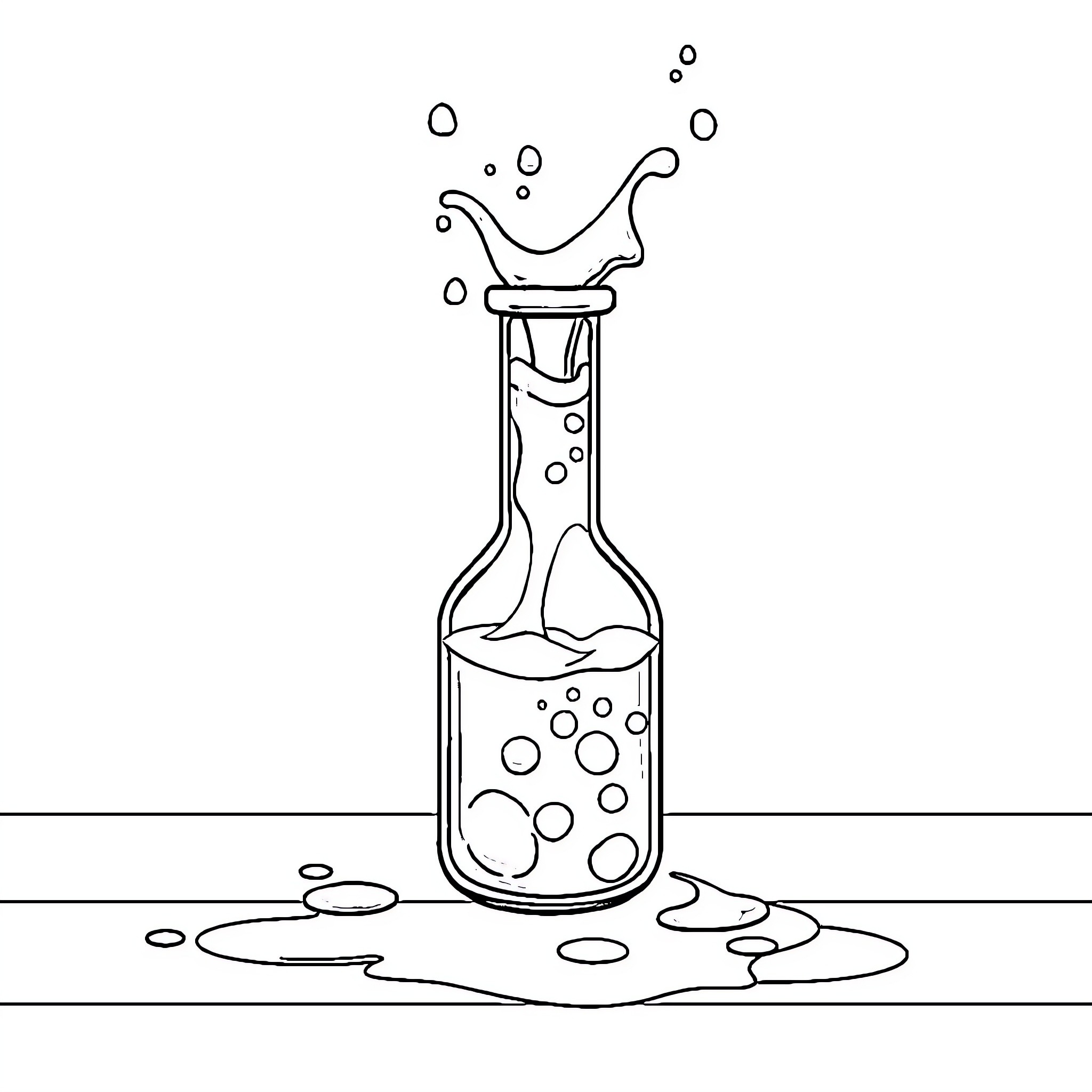 Vial containing effervescent liquid Coloring Page (free black-and-white line drawing printable PDF for all, from beginners to advanced learners, including children, teens, adults, and seniors)