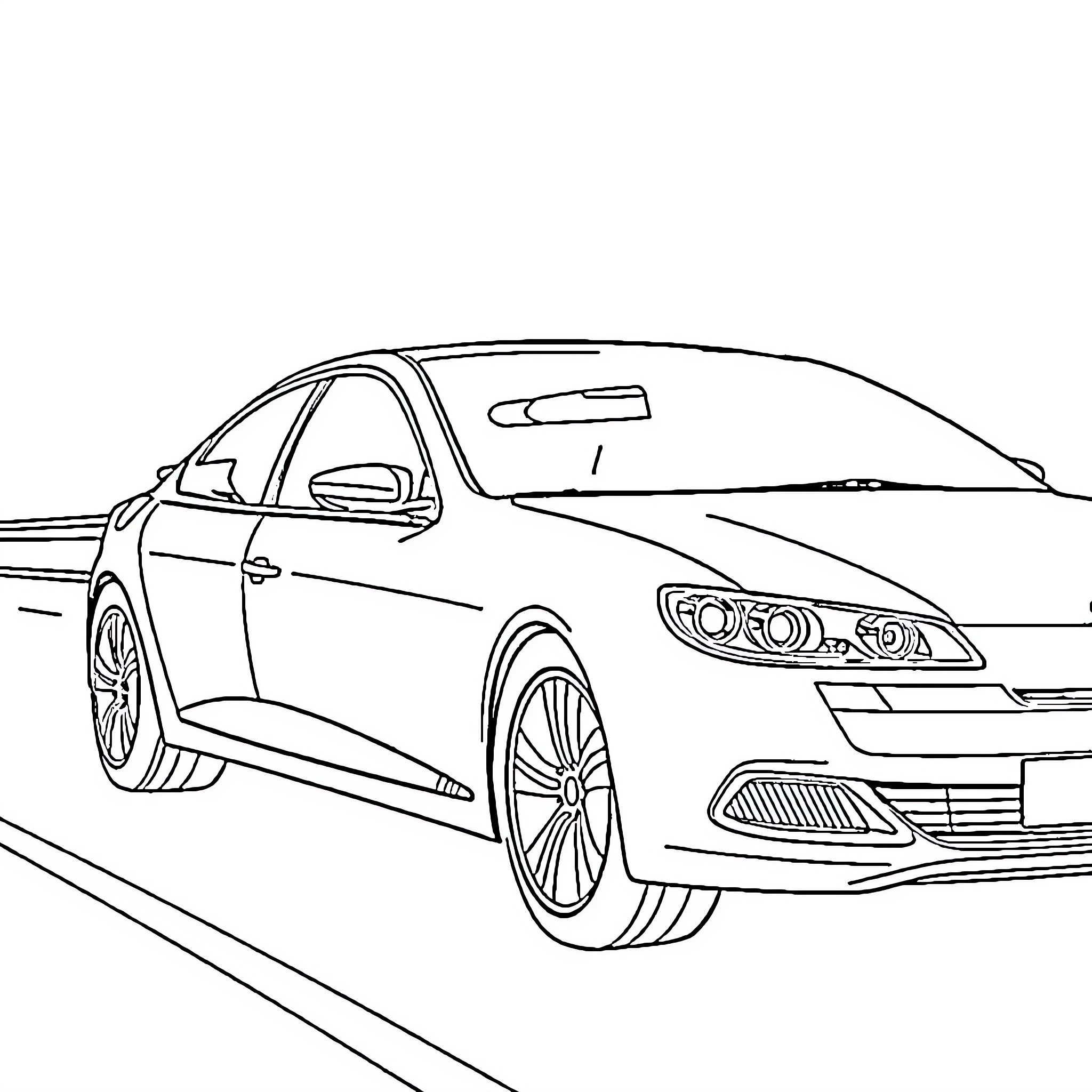 Renault luxury sedan on the road Coloring Page (free black-and-white line drawing printable PDF for all, from beginners to advanced learners, including children, teens, adults, and seniors)