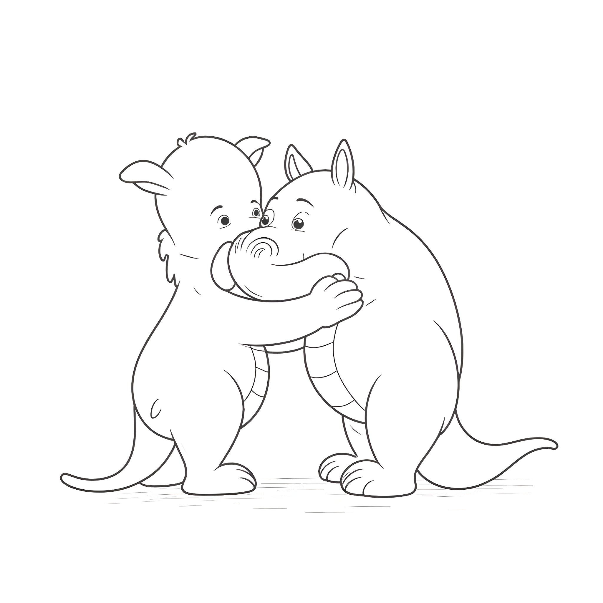 Pitbull Pups Playing Affectionately Coloring Page (free black-and-white line drawing printable PDF for all, from beginners to advanced learners, including children, teens, adults, and seniors)