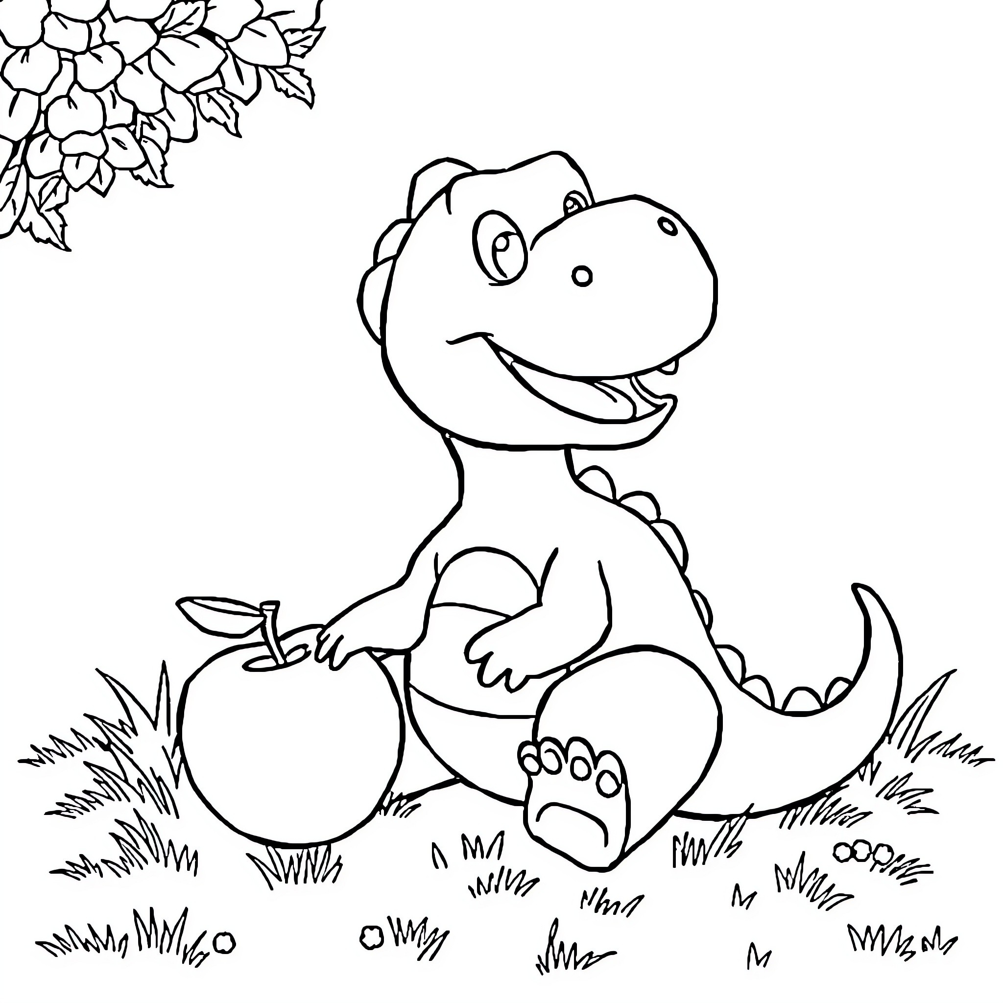 Dinosaur enjoying nature's tranquility Coloring Page (free black-and-white line drawing printable PDF for all, from beginners to advanced learners, including children, teens, adults, and seniors)