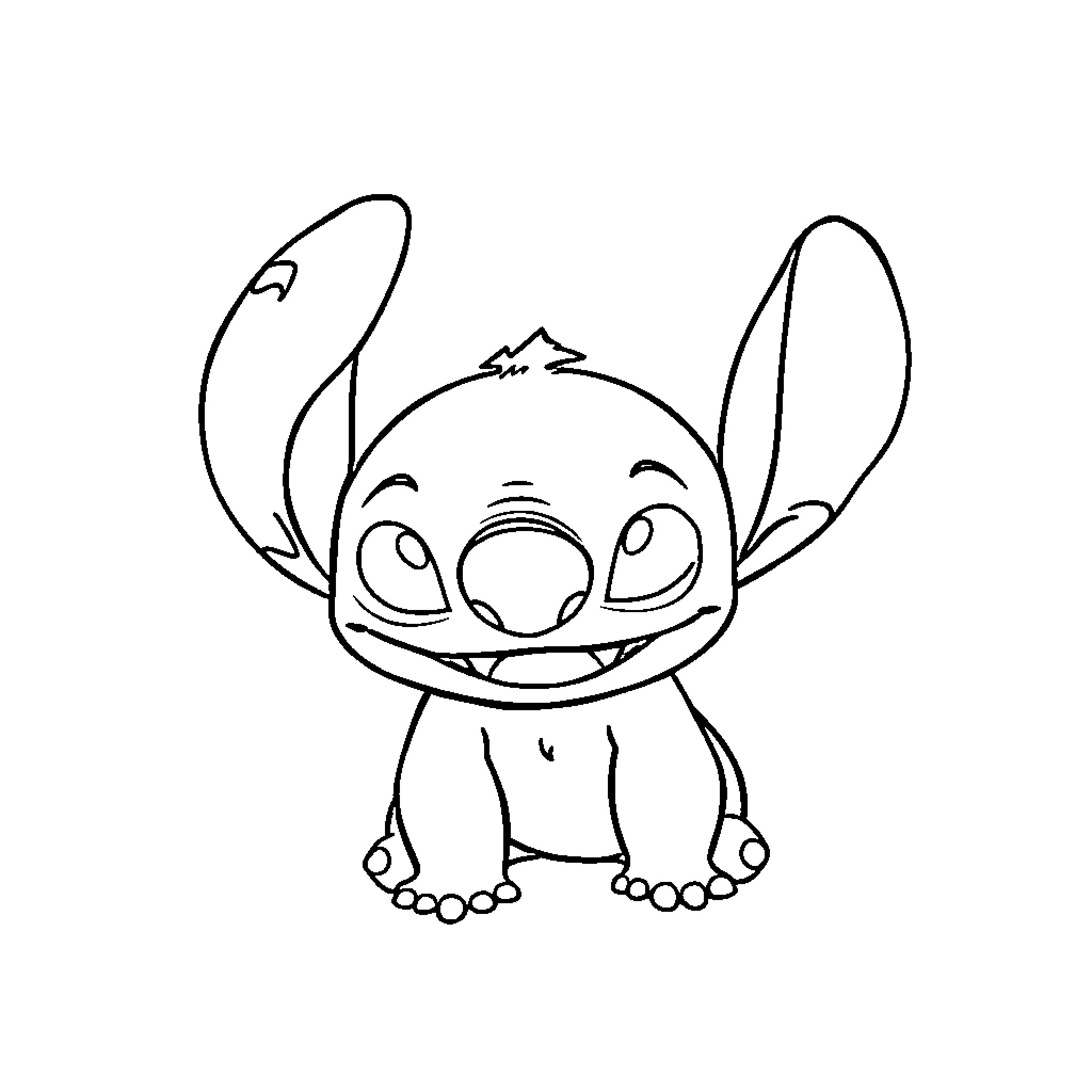 Stitch's Mischievous Grin Coloring Page (free black-and-white line drawing printable PDF for all, from beginners to advanced learners, including children, teens, adults, and seniors)