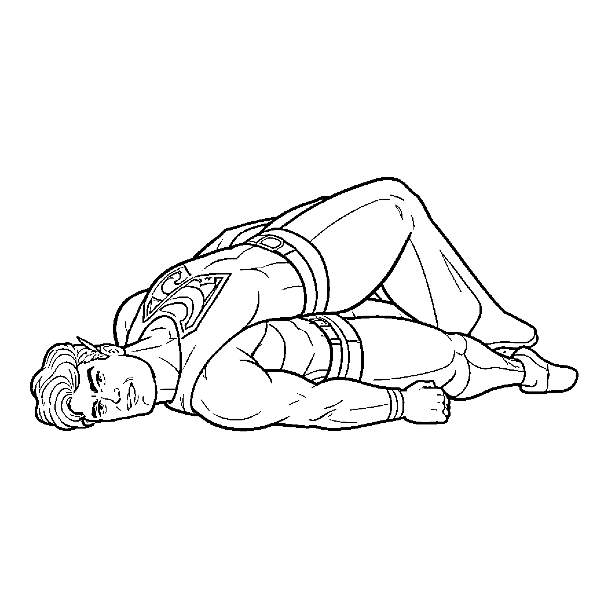 Superman lying down with a peaceful expression Coloring Page (free black-and-white line drawing printable PDF for all, from beginners to advanced learners, including children, teens, adults, and seniors)