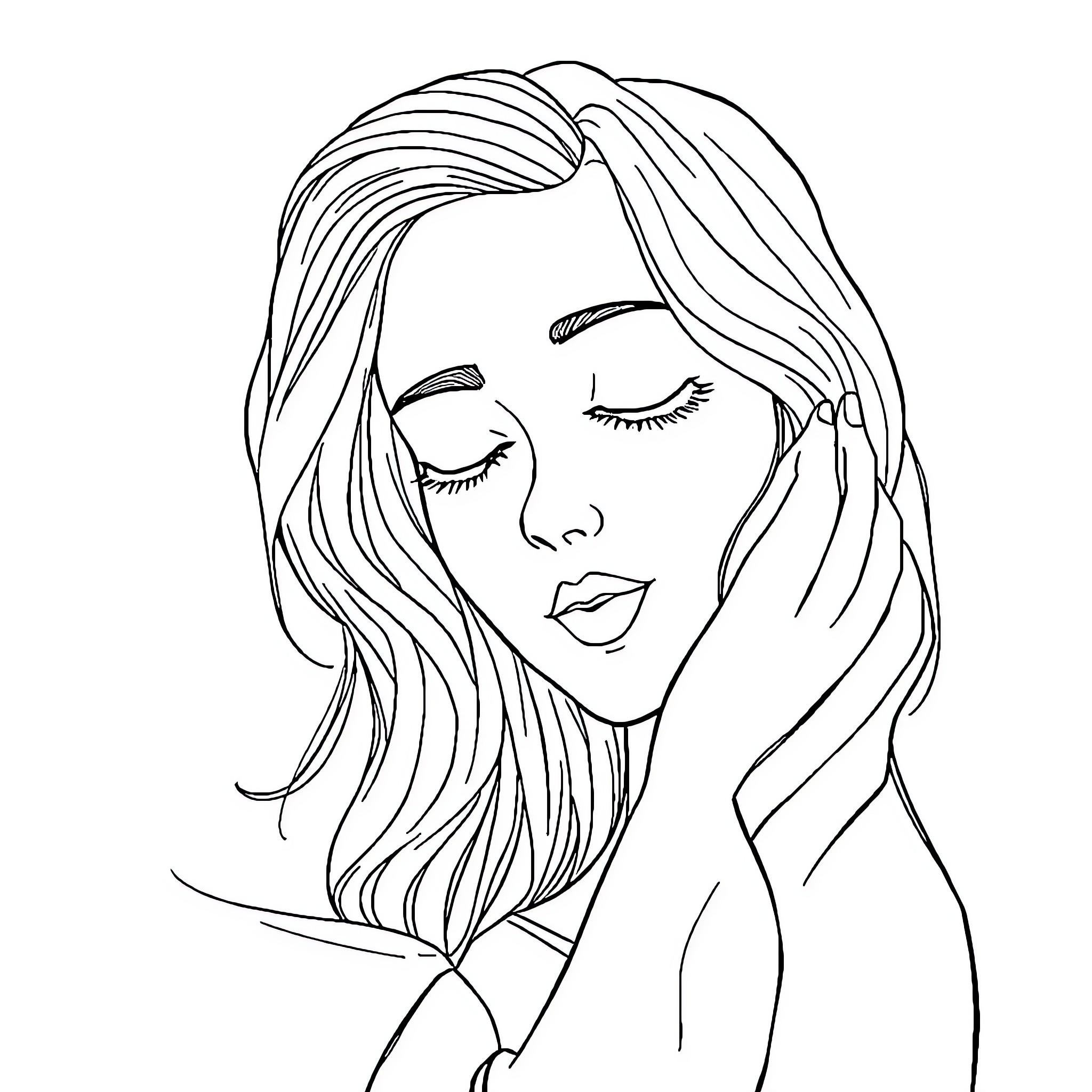 Persona of a Thoughtful Woman Coloring Page (free black-and-white line drawing printable PDF for all, from beginners to advanced learners, including children, teens, adults, and seniors)