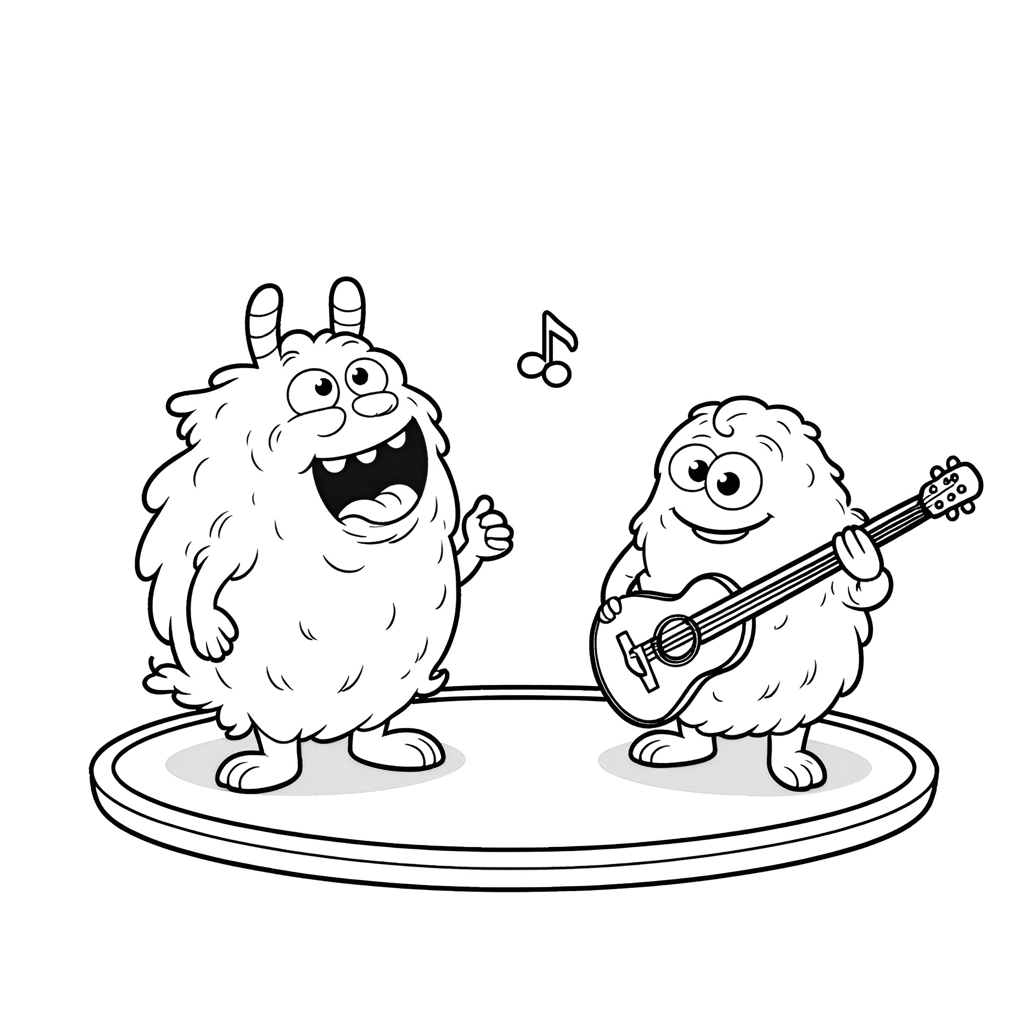 Numberblocks performing music on stage Coloring Page (free black-and-white line drawing printable PDF for all, from beginners to advanced learners, including children, teens, adults, and seniors)