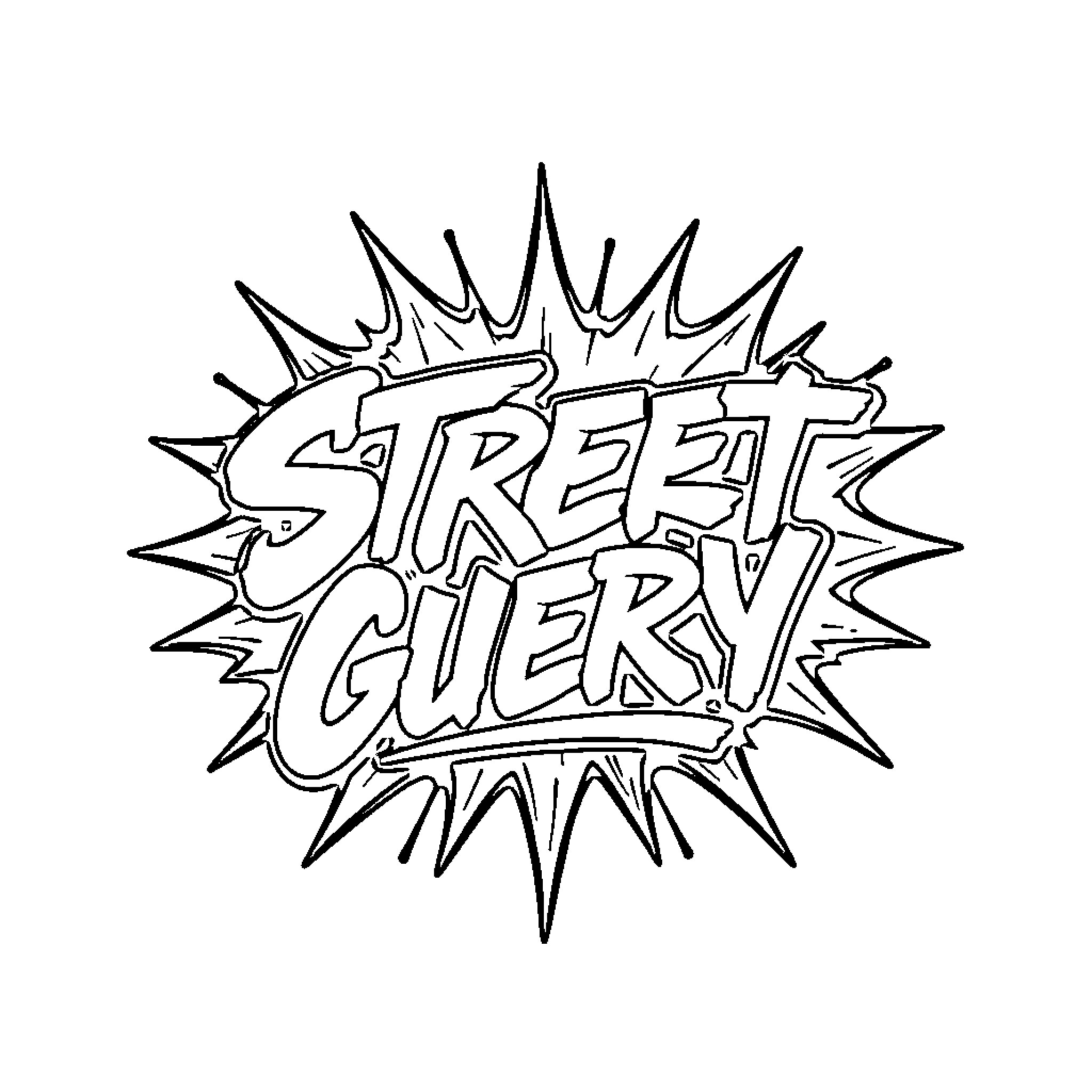 Logo with bold Street Guery text Coloring Page (free black-and-white line drawing printable PDF for all, from beginners to advanced learners, including children, teens, adults, and seniors)