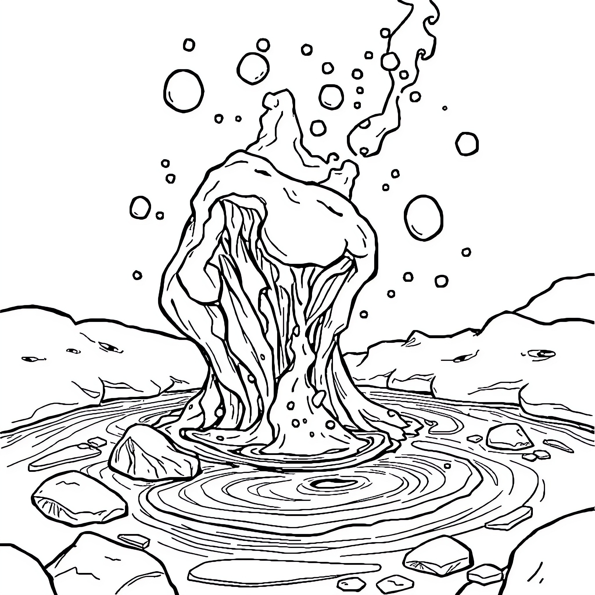 Fenómeno de una criatura fantasiosa que emerge de las aguas Coloring Page (free black-and-white line drawing printable PDF for all, from beginners to advanced learners, including children, teens, adults, and seniors)