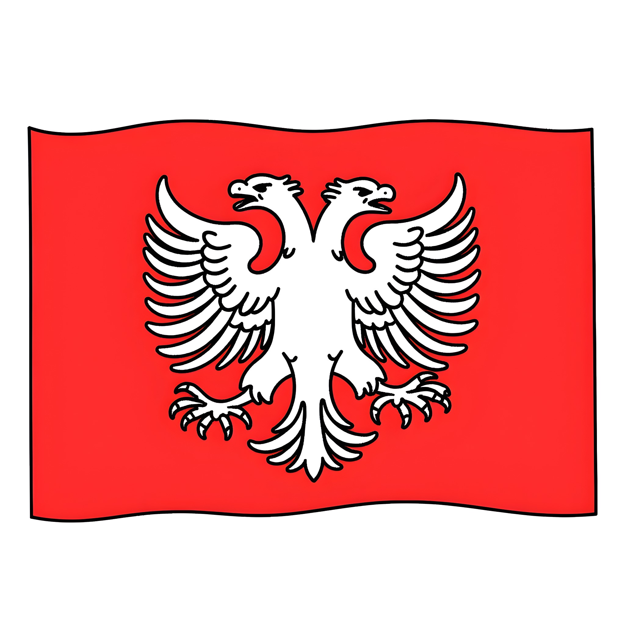 Albanian Flag with Heraldic Double-Headed Eagle Coloring Page (free black-and-white line drawing printable PDF for all, from beginners to advanced learners, including children, teens, adults, and seniors)