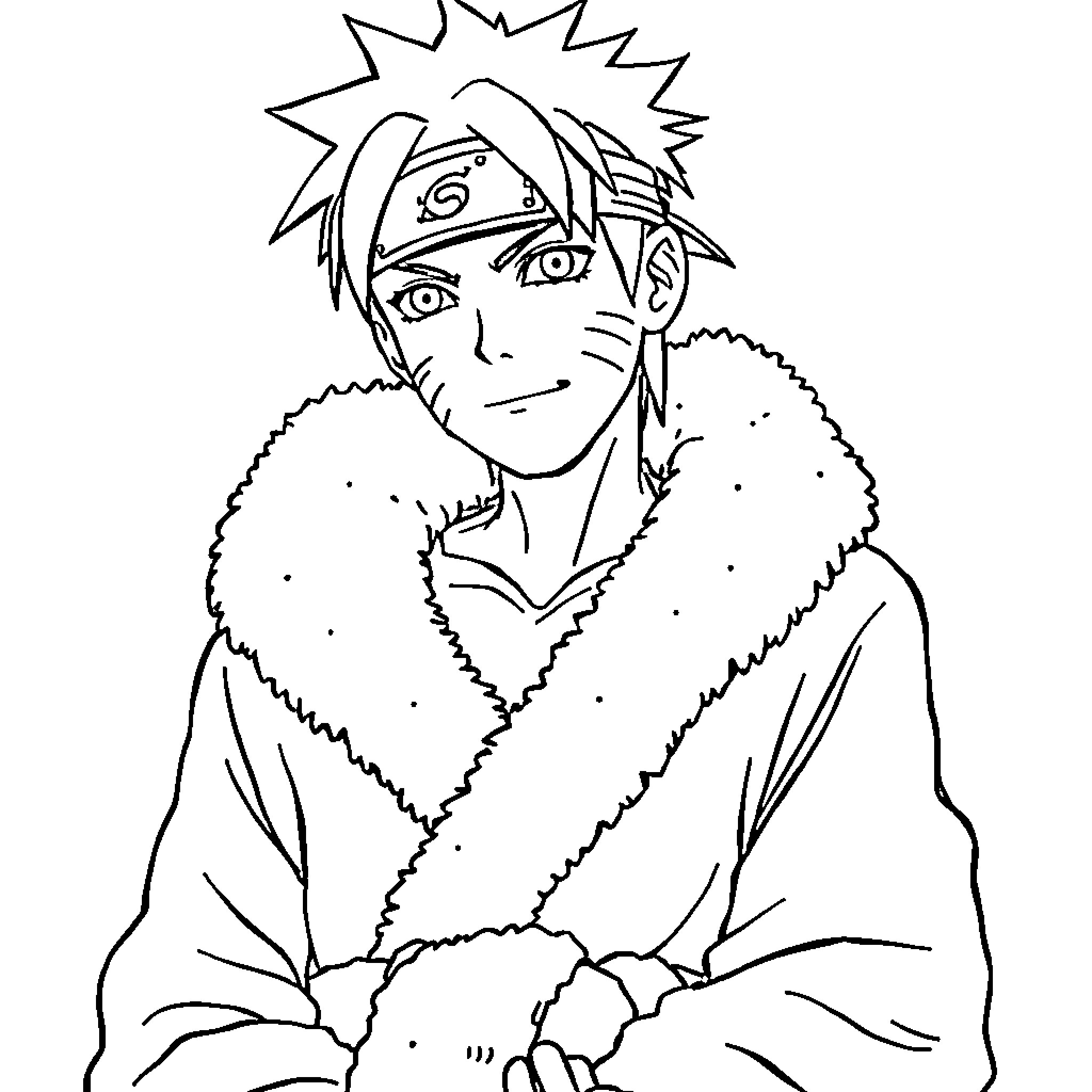 Naruto enjoying a winter's day Coloring Page (free black-and-white line drawing printable PDF for all, from beginners to advanced learners, including children, teens, adults, and seniors)
