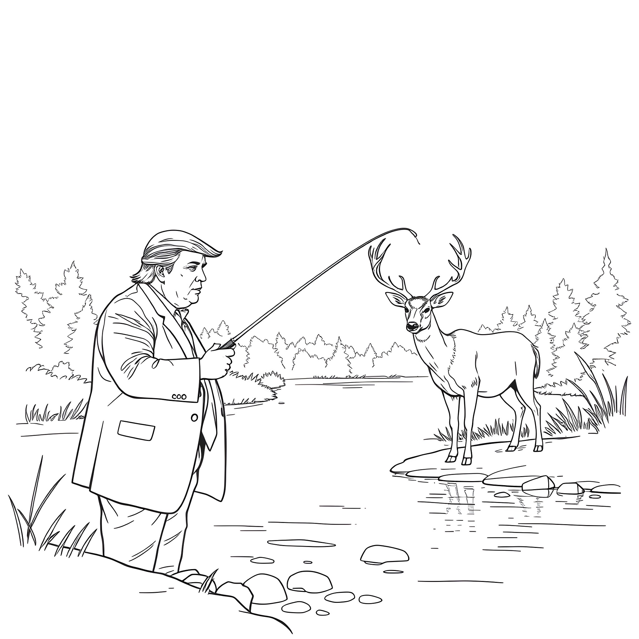 Buck in the Wilderness Coloring Page (free black-and-white line drawing printable PDF for all, from beginners to advanced learners, including children, teens, adults, and seniors)