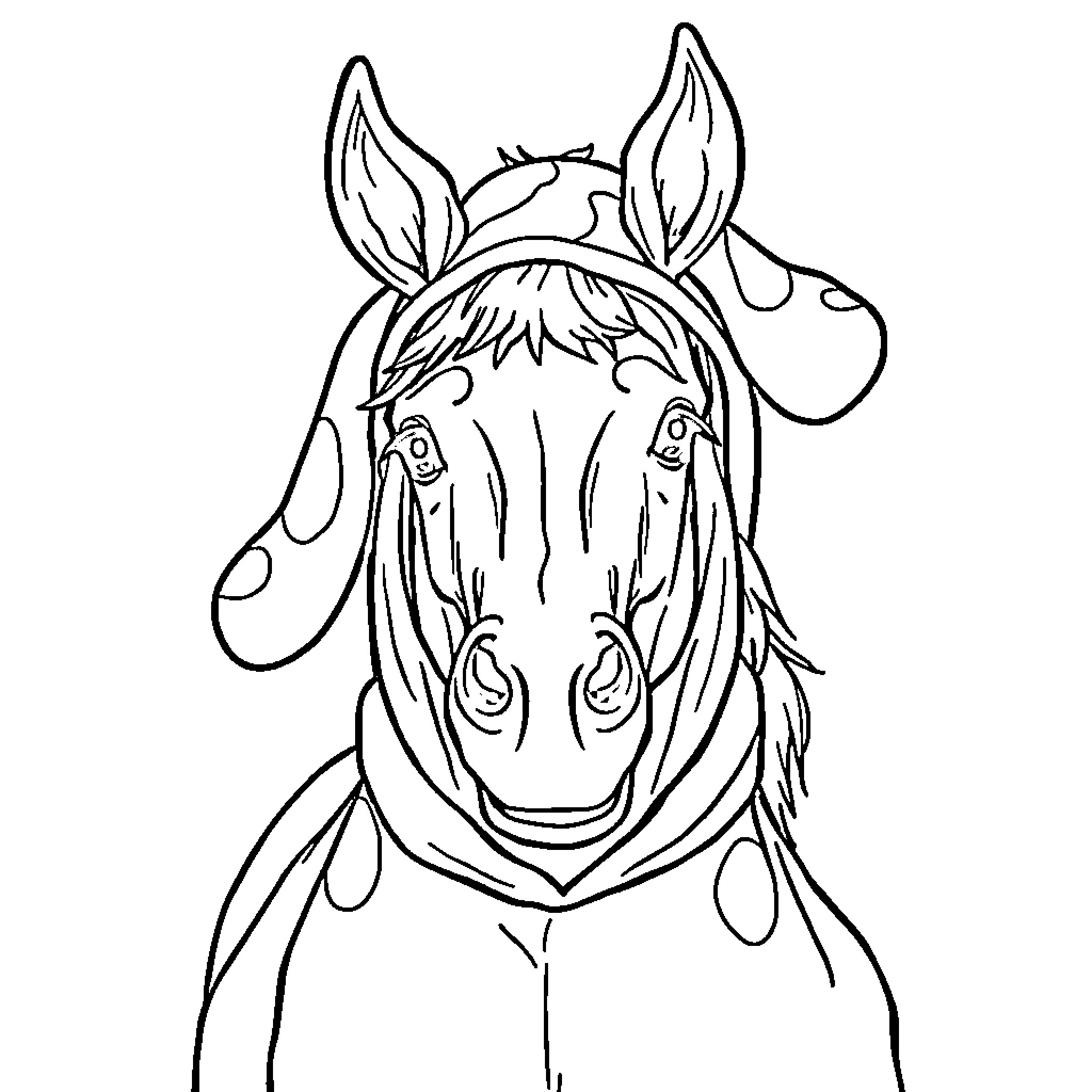 Horse with Spotted Pattern Wearing Hat Coloring Page (free black-and-white line drawing printable PDF for all, from beginners to advanced learners, including children, teens, adults, and seniors)