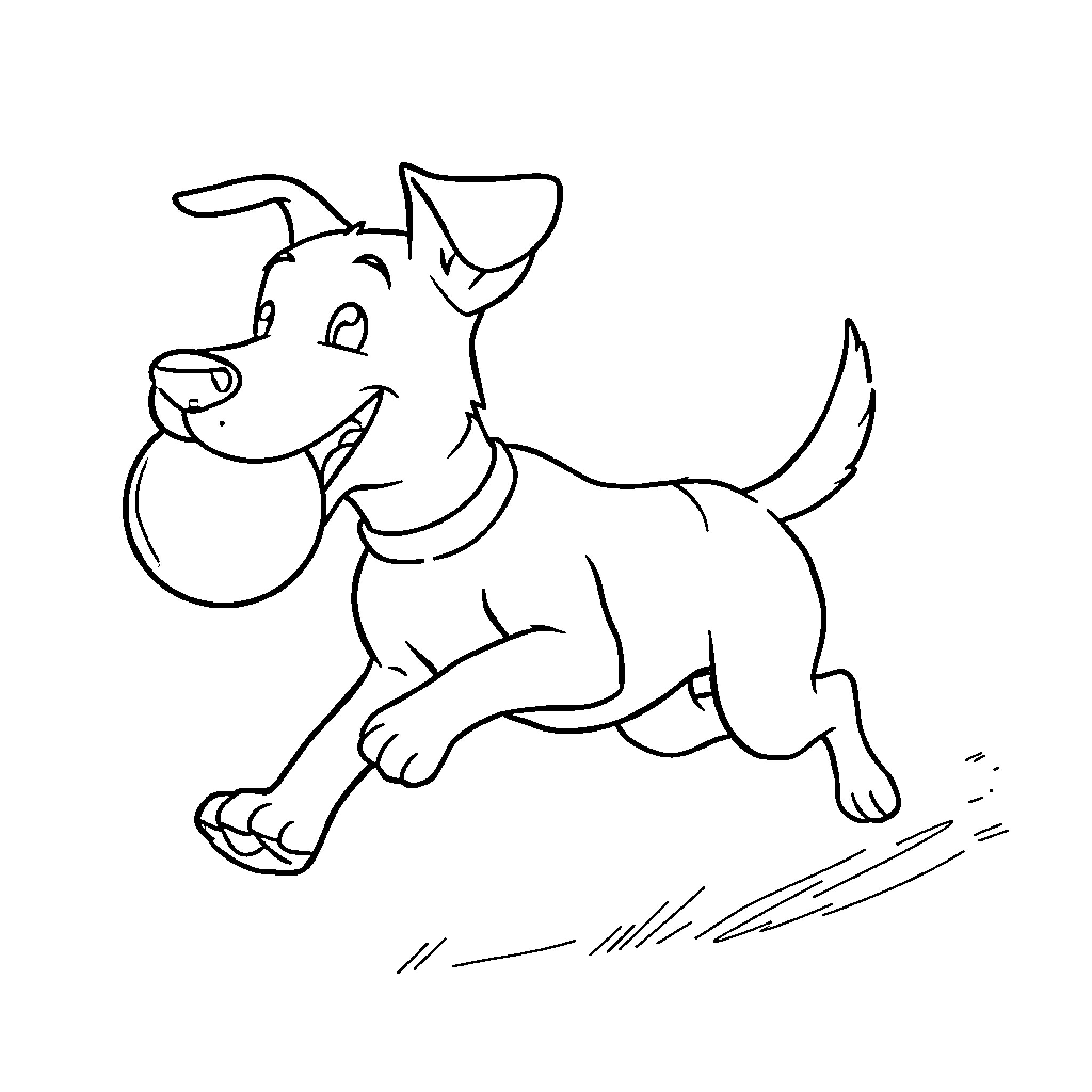 Dog running happily on the ground Coloring Page (free black-and-white line drawing printable PDF for all, from beginners to advanced learners, including children, teens, adults, and seniors)