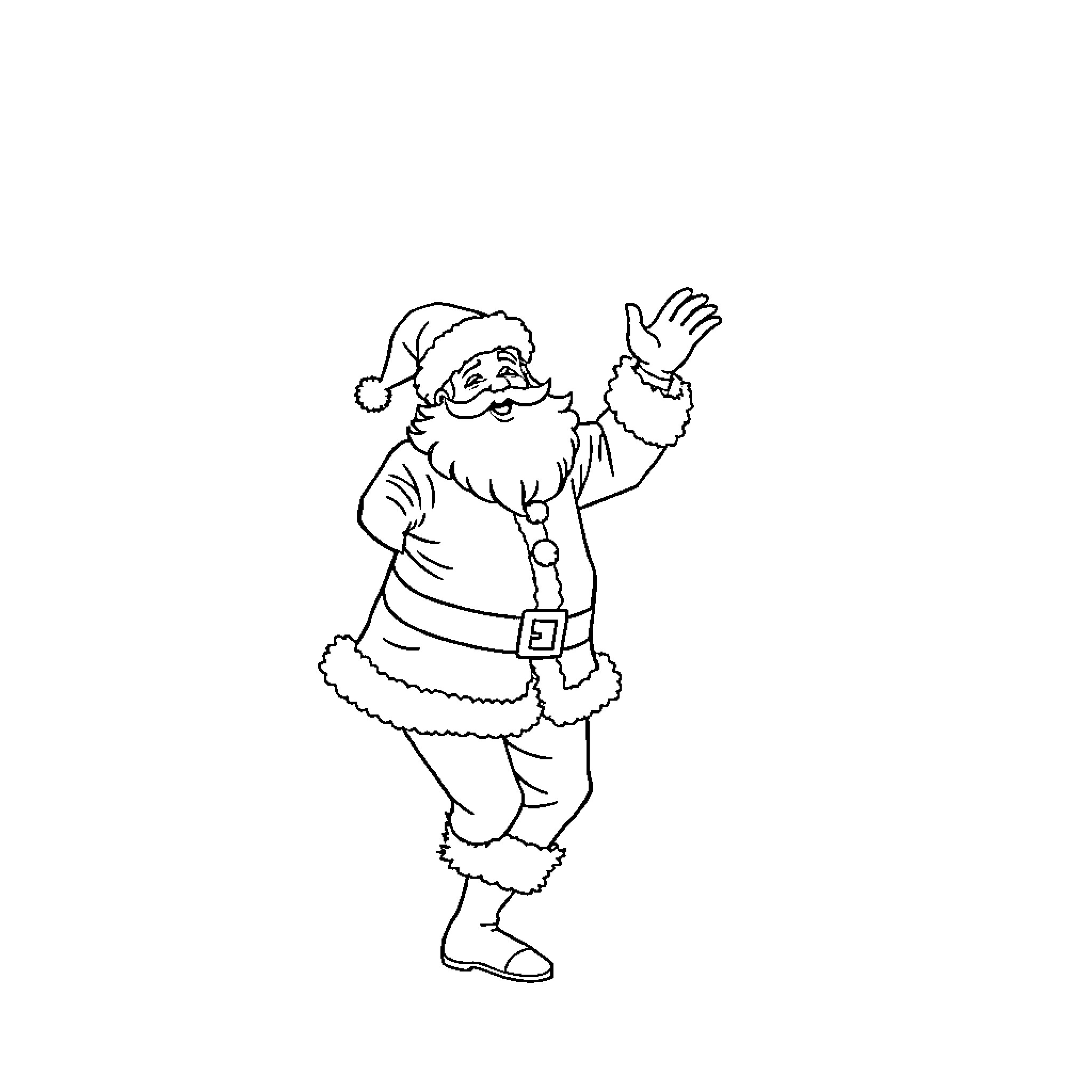 Santa Waving Cheerfully in His Festive Outfit Coloring Page (free black-and-white line drawing printable PDF for all, from beginners to advanced learners, including children, teens, adults, and seniors)