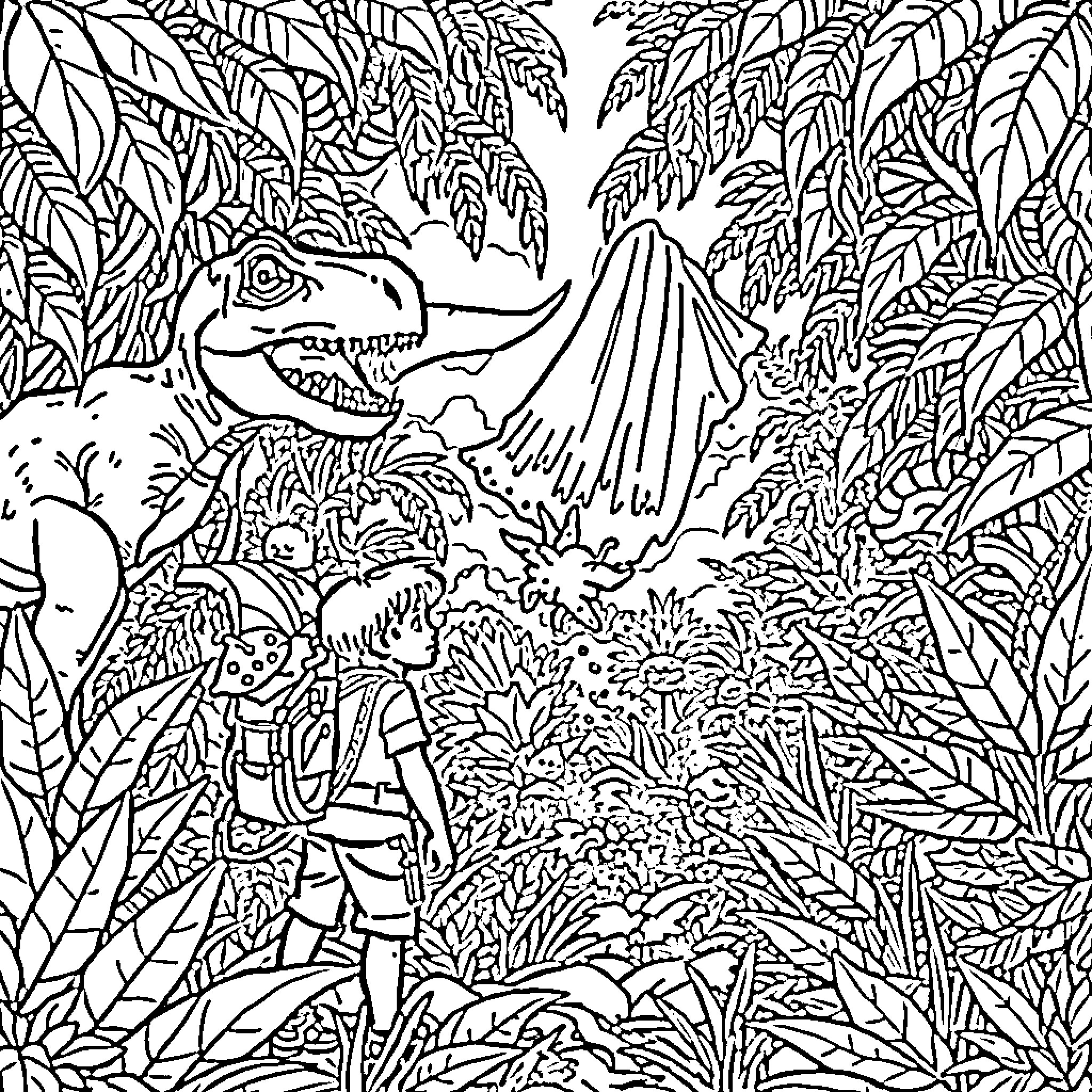 Esteban's Jungle Adventure Coloring Page (free black-and-white line drawing printable PDF for all, from beginners to advanced learners, including children, teens, adults, and seniors)