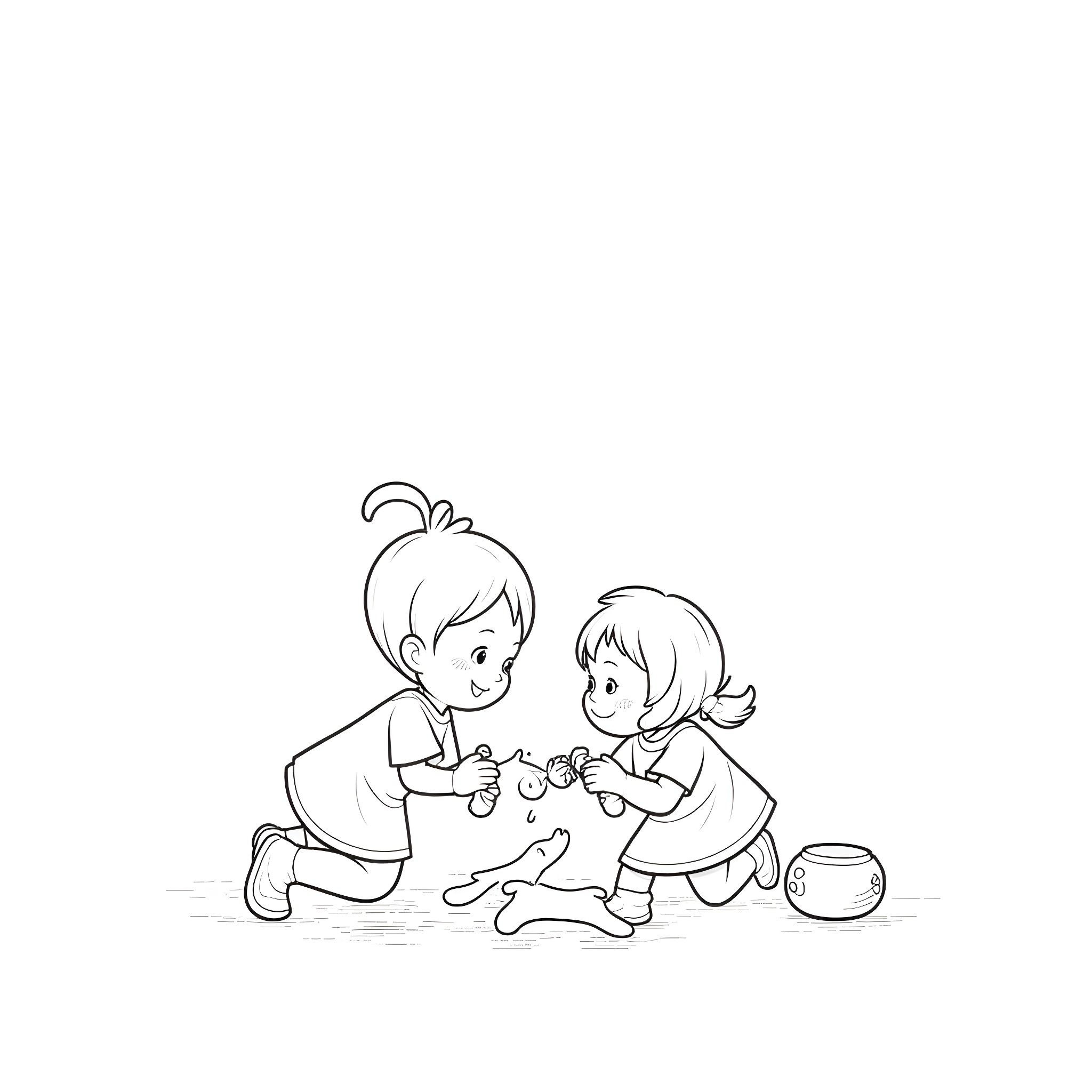Abdl children playing together happily Coloring Page (free black-and-white line drawing printable PDF for all, from beginners to advanced learners, including children, teens, adults, and seniors)
