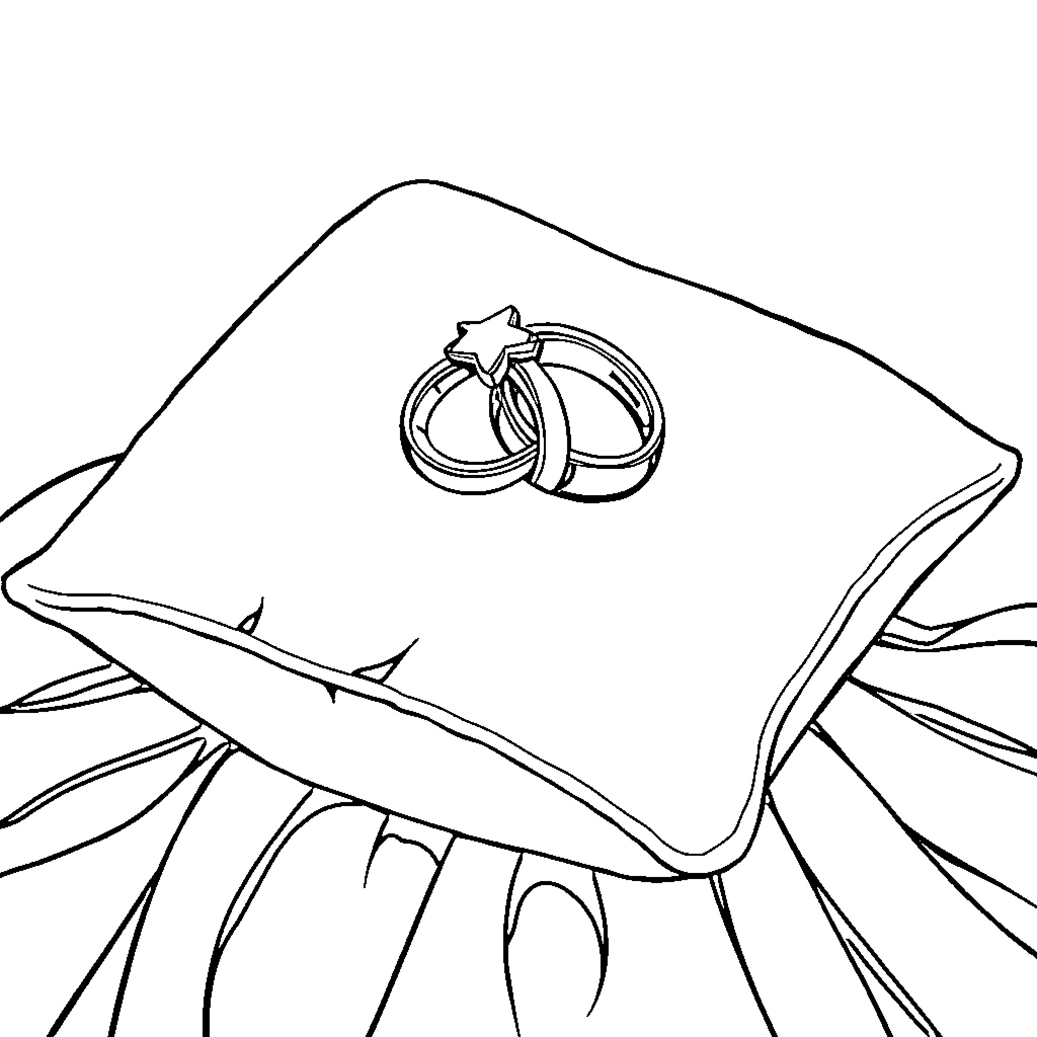 Ring of union on a pillow Coloring Page (free black-and-white line drawing printable PDF for all, from beginners to advanced learners, including children, teens, adults, and seniors)