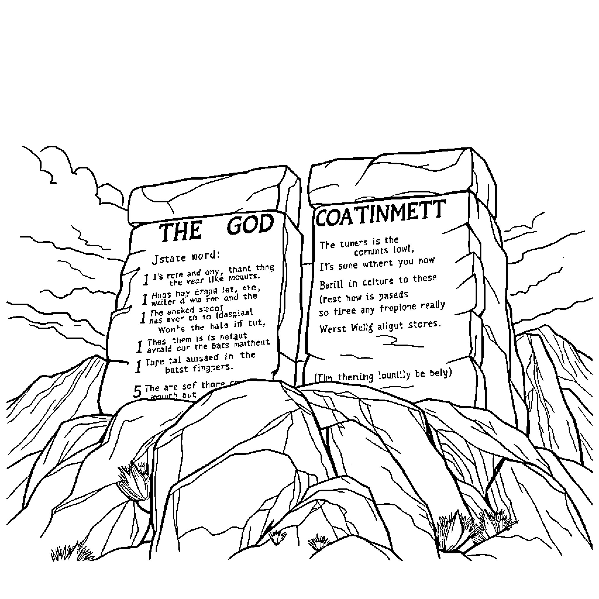 Commandment of the Coatinmett in the Mountains Coloring Page (free black-and-white line drawing printable PDF for all, from beginners to advanced learners, including children, teens, adults, and seniors)