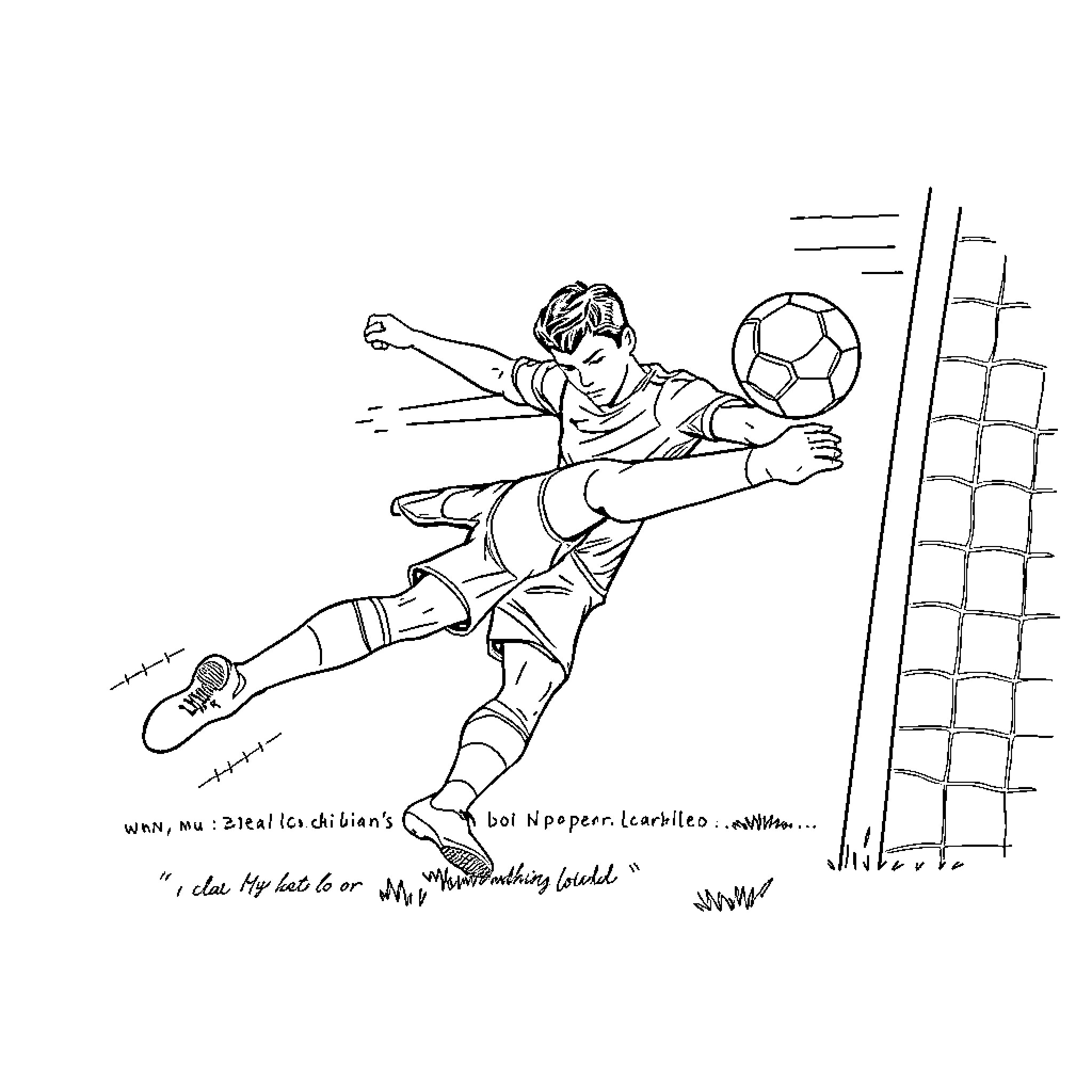 Ronaldo diving to make a spectacular soccer save Coloring Page (free black-and-white line drawing printable PDF for all, from beginners to advanced learners, including children, teens, adults, and seniors)