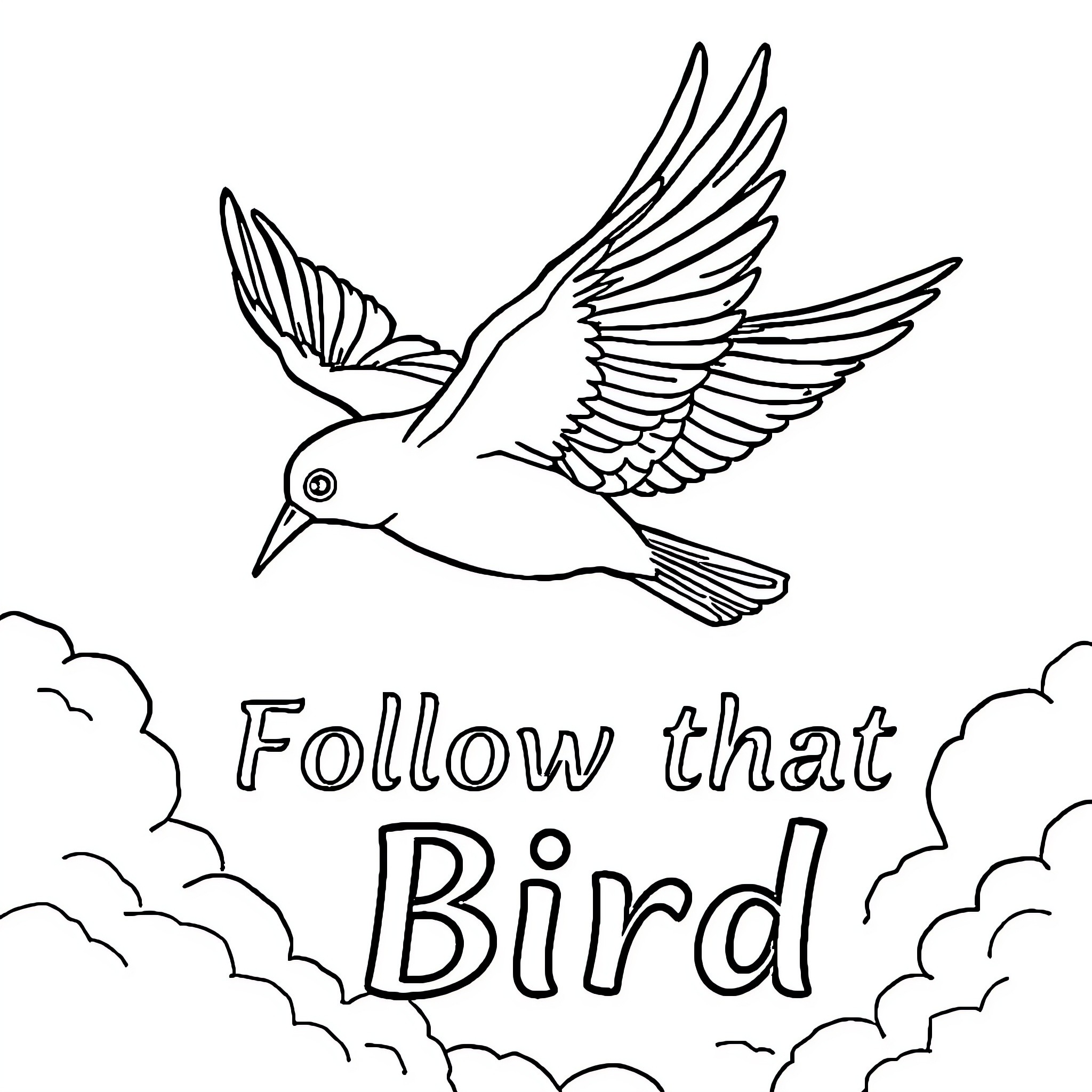 Bird spreading its wings in the clouds Coloring Page (free black-and-white line drawing printable PDF for all, from beginners to advanced learners, including children, teens, adults, and seniors)